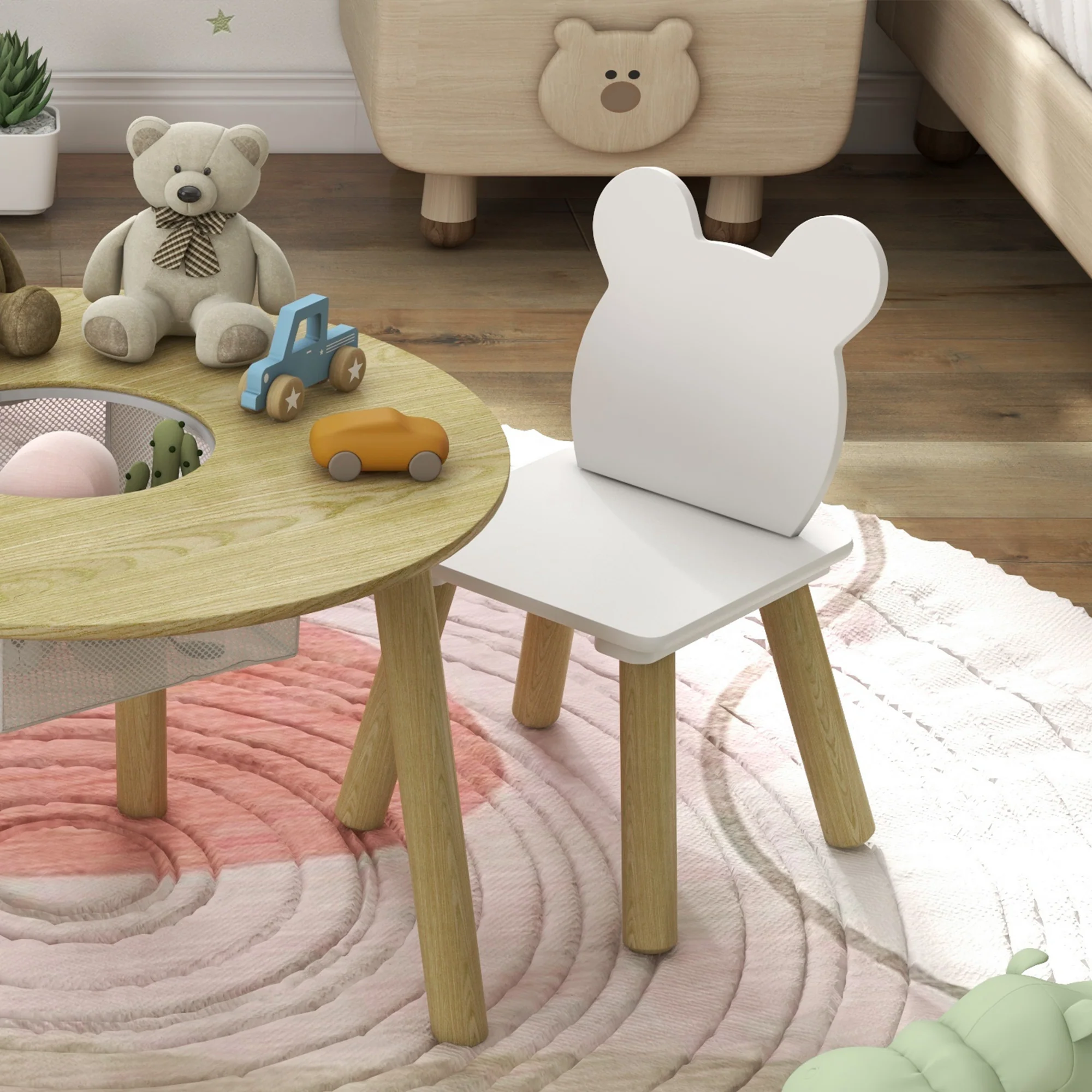 AIYAPLAY 3 Pieces Toddler Table And Chair Set W/ Centre Mesh Bag - Image 9