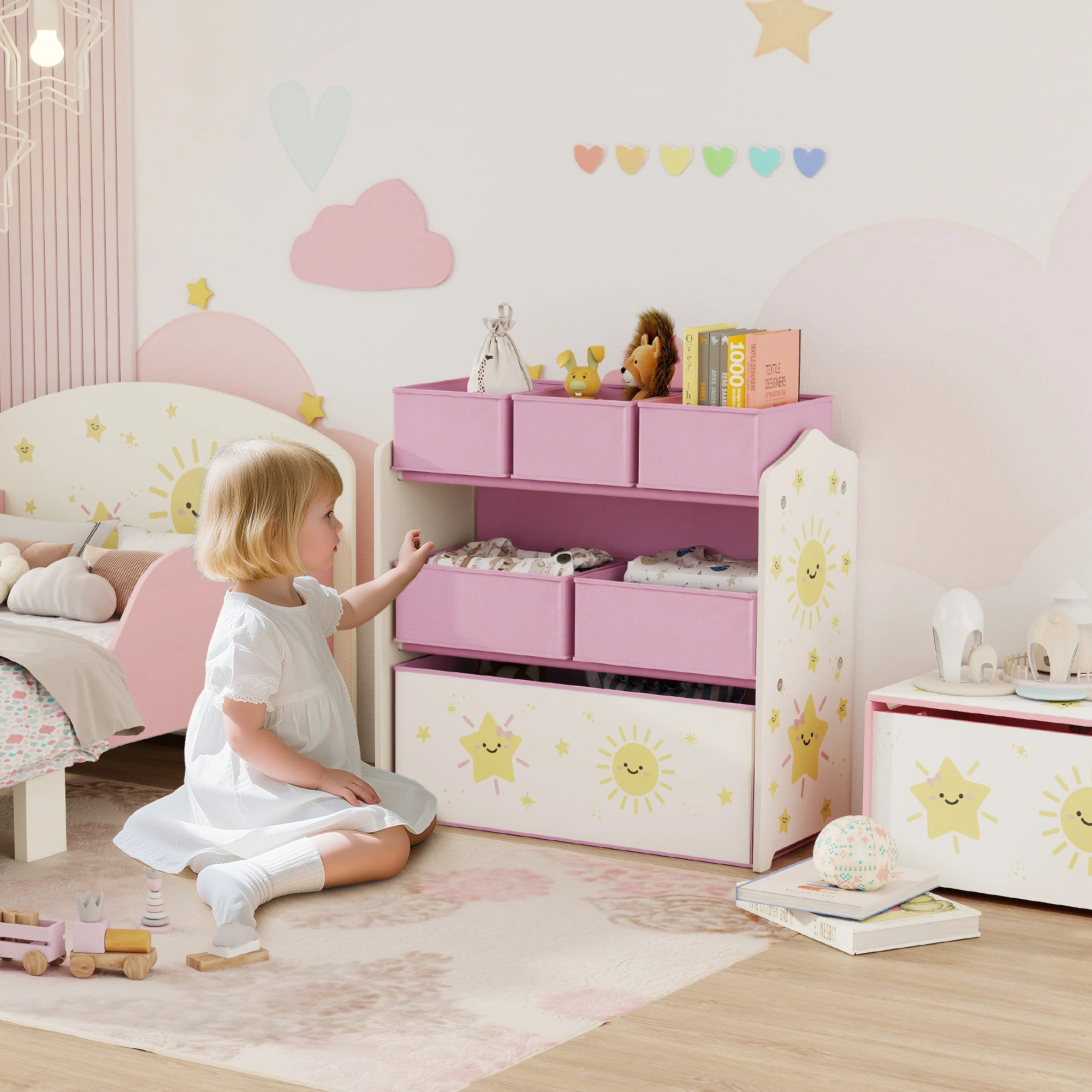 AIYAPLAY 3-Tier Kids Storage Shelf With 6 Removable Fabric Boxes, - Image 11