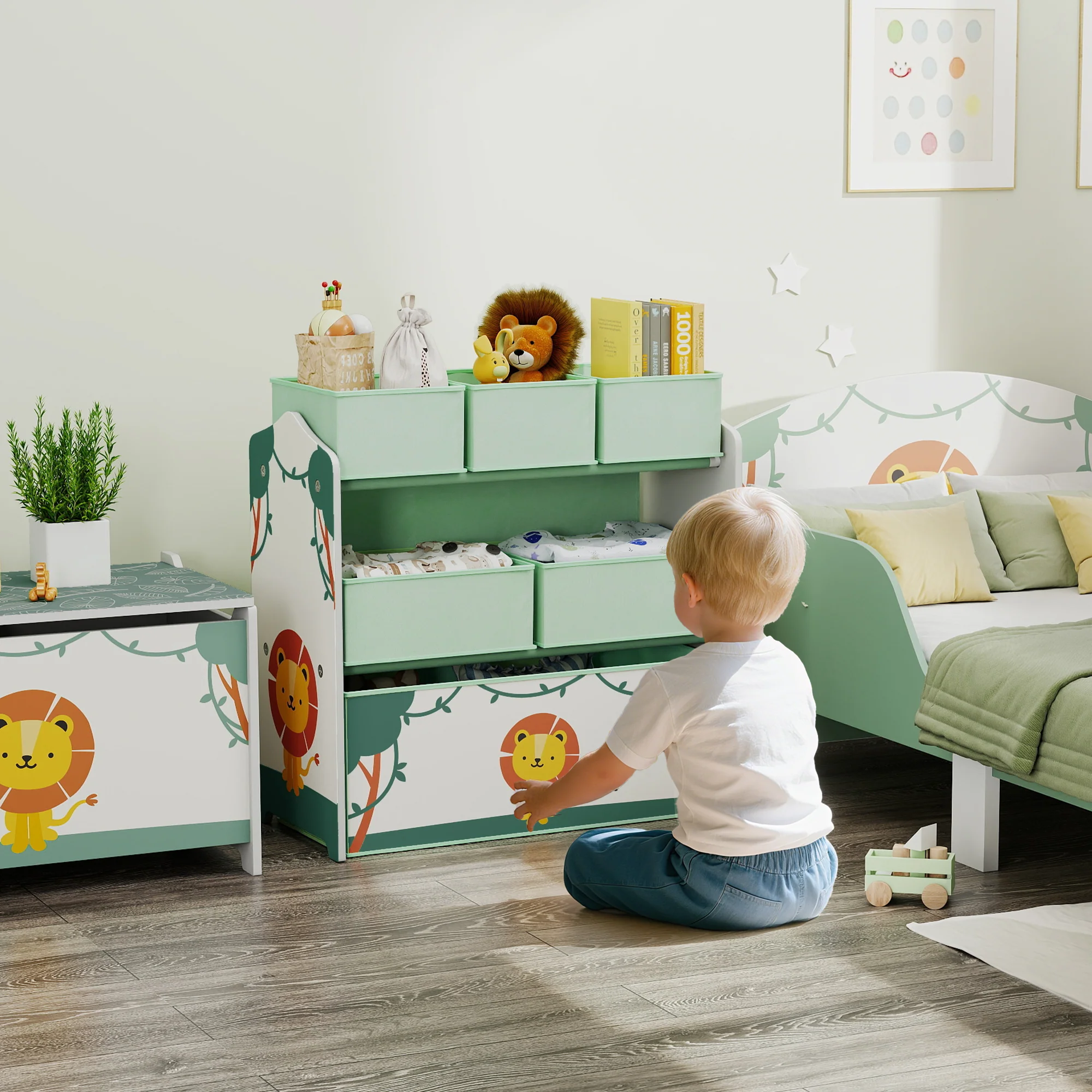 AIYAPLAY 3-Tier Kids Storage Shelf With 6 Removable Fabric Boxes, - Image 2