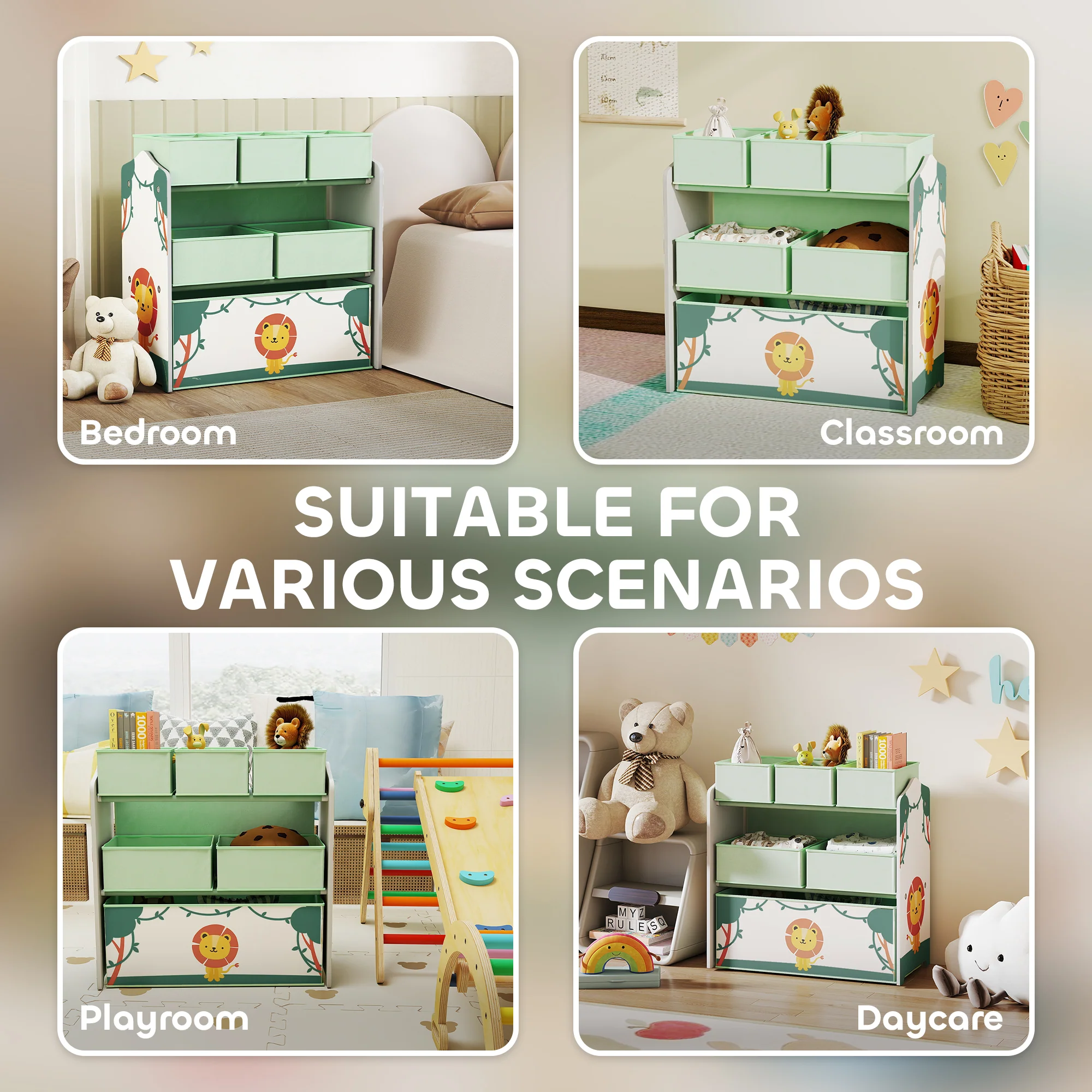 AIYAPLAY 3-Tier Kids Storage Shelf With 6 Removable Fabric Boxes, - Image 7