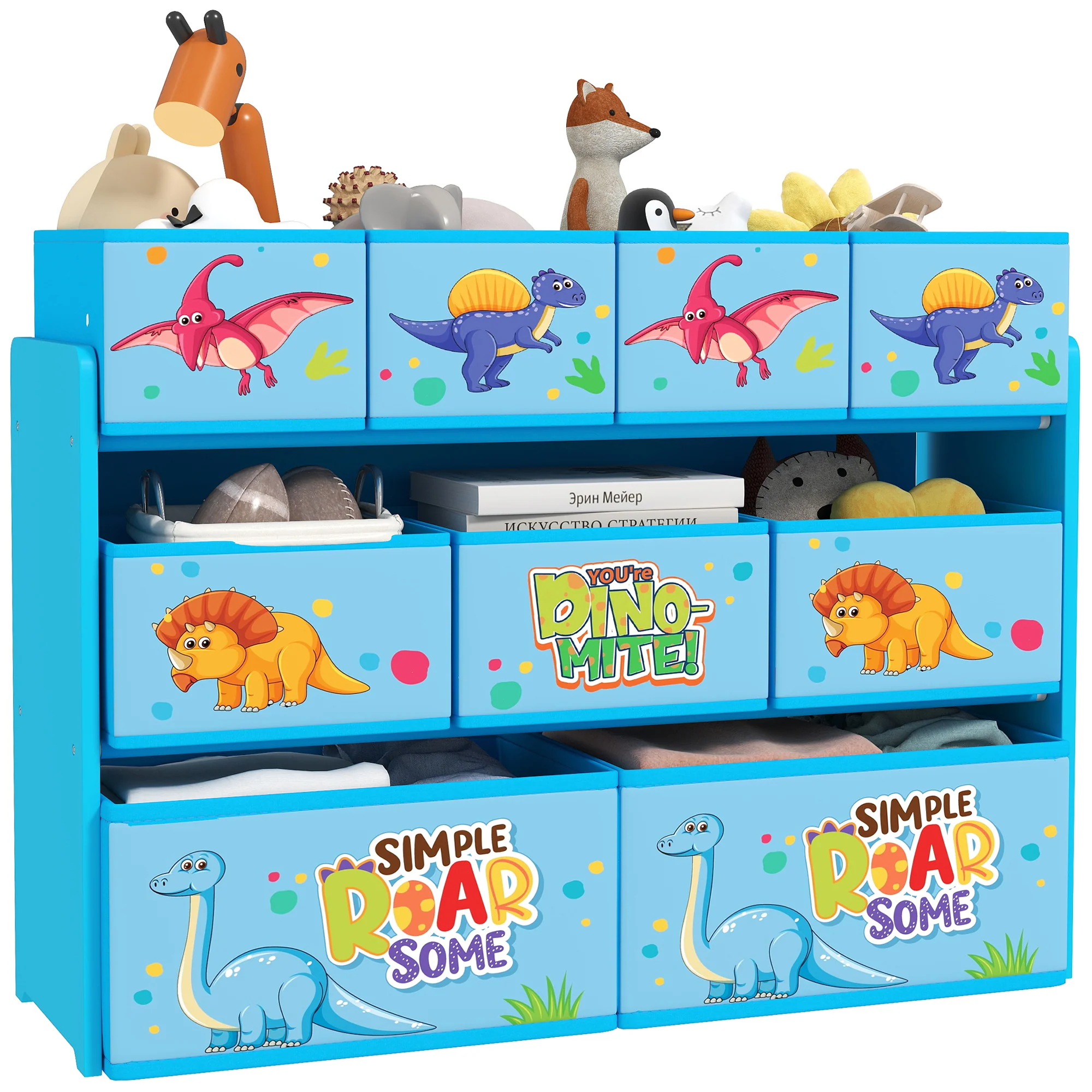 AIYAPLAY 3-Tier Toy Organiser Shelf With 9 Storage Boxes For Bedroom - Blue/Pink - Image 10