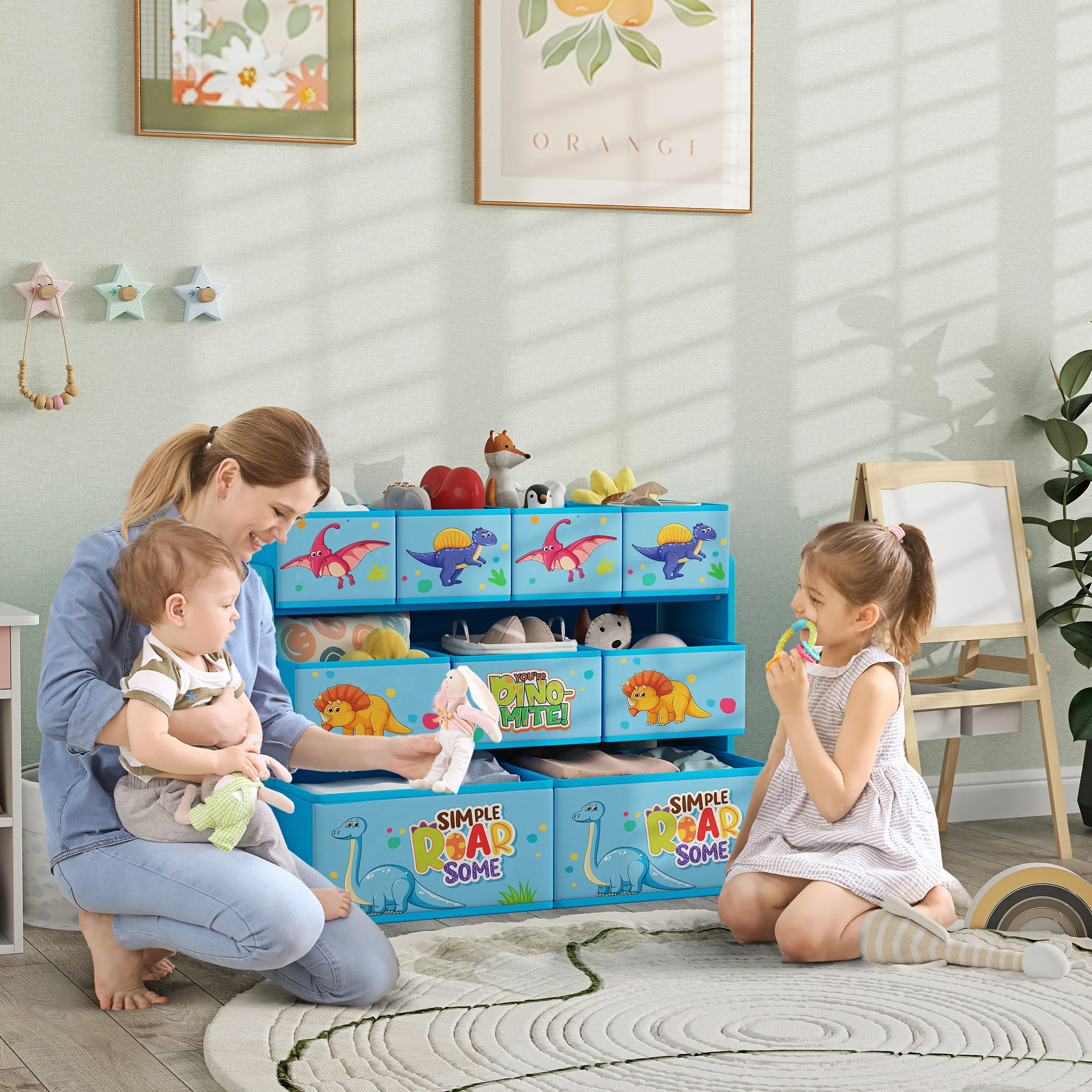 AIYAPLAY 3-Tier Toy Organiser Shelf With 9 Storage Boxes For Bedroom - Blue/Pink - Image 11