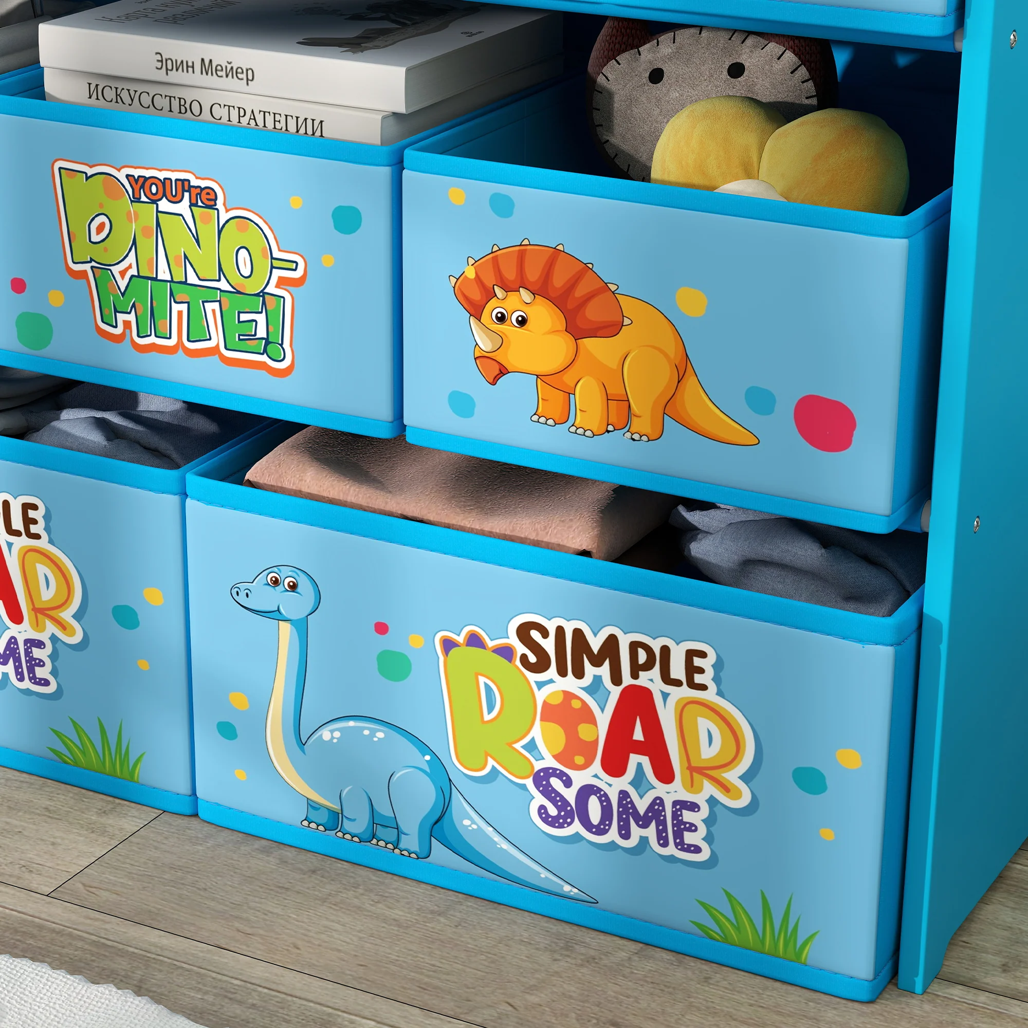 AIYAPLAY 3-Tier Toy Organiser Shelf With 9 Storage Boxes For Bedroom - Blue/Pink - Image 16