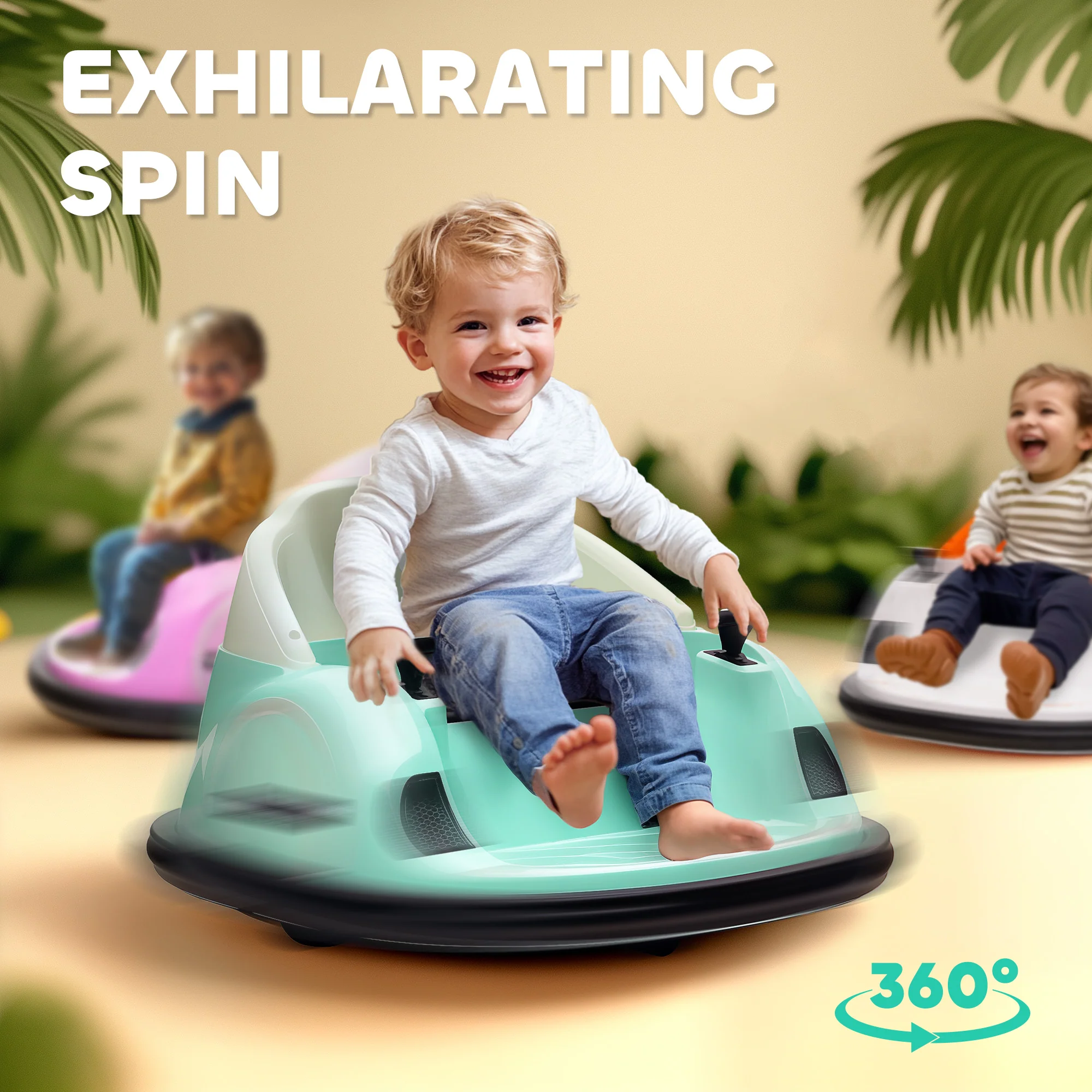 AIYAPLAY 360° Rotation 12V Pink Kids Bumper Car W/ Remote Control - Image 12
