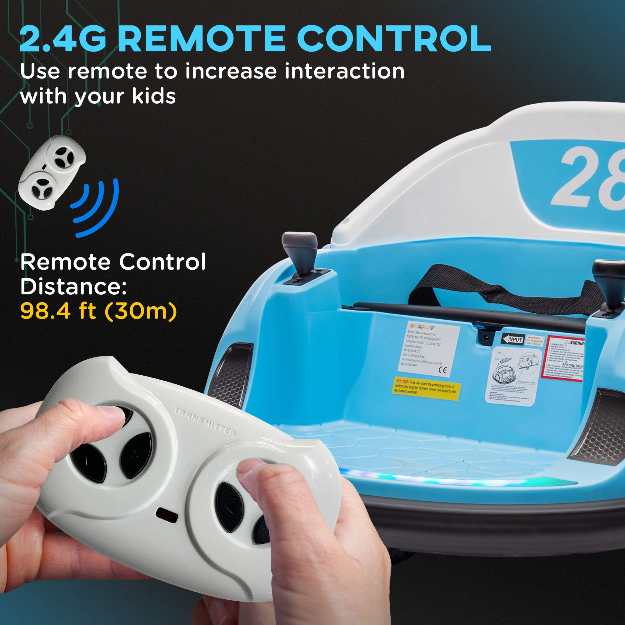 AIYAPLAY 360° Rotation 12V Pink Kids Bumper Car W/ Remote Control - Image 21