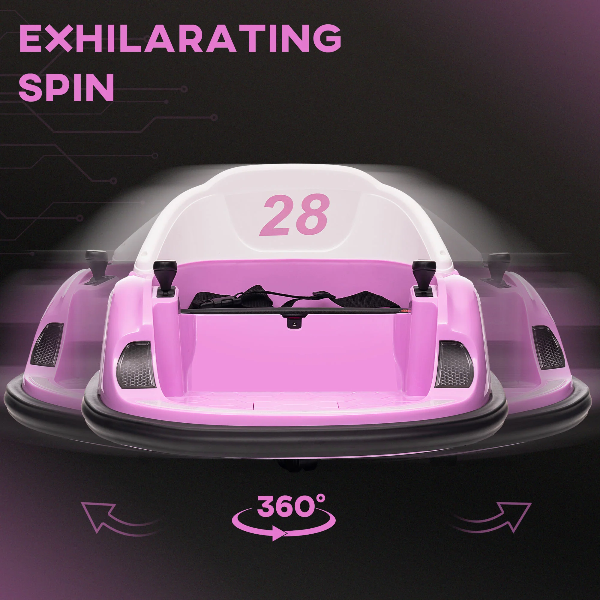 AIYAPLAY 360° Rotation 12V Pink Kids Bumper Car W/ Remote Control - Image 3