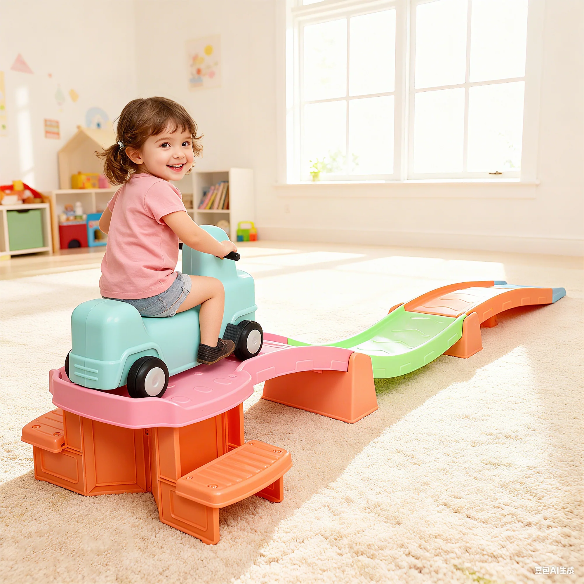AIYAPLAY 3(m) 4 Pieces Up and Down Kids Rollercoaster, for 2-5 Years, Orange - Image 2