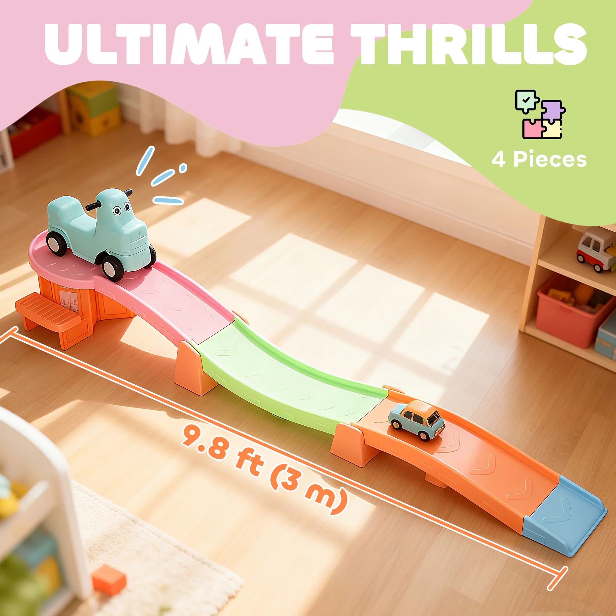 AIYAPLAY 3(m) 4 Pieces Up and Down Kids Rollercoaster, for 2-5 Years, Orange - Image 3