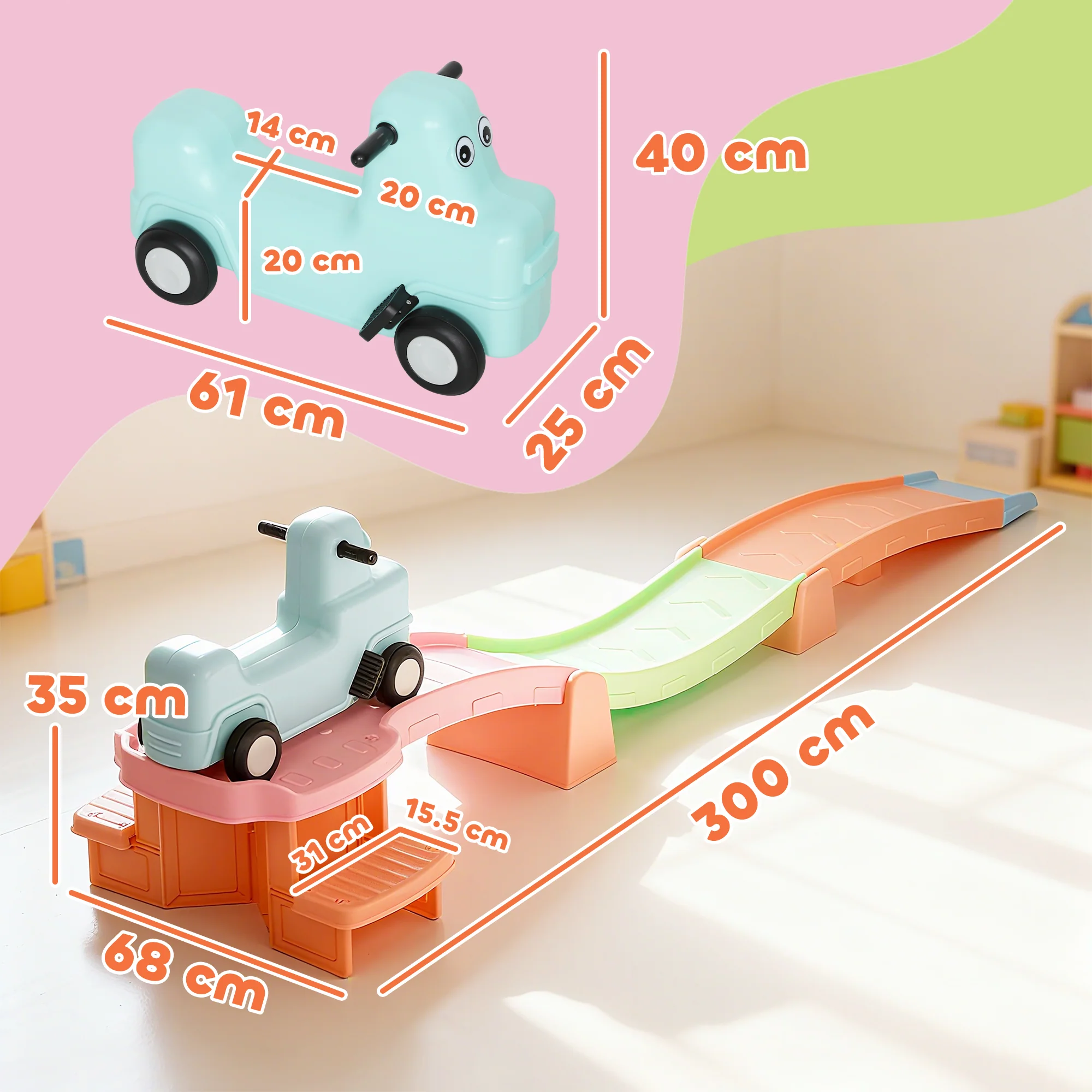 AIYAPLAY 3(m) 4 Pieces Up and Down Kids Rollercoaster, for 2-5 Years, Orange - Image 5