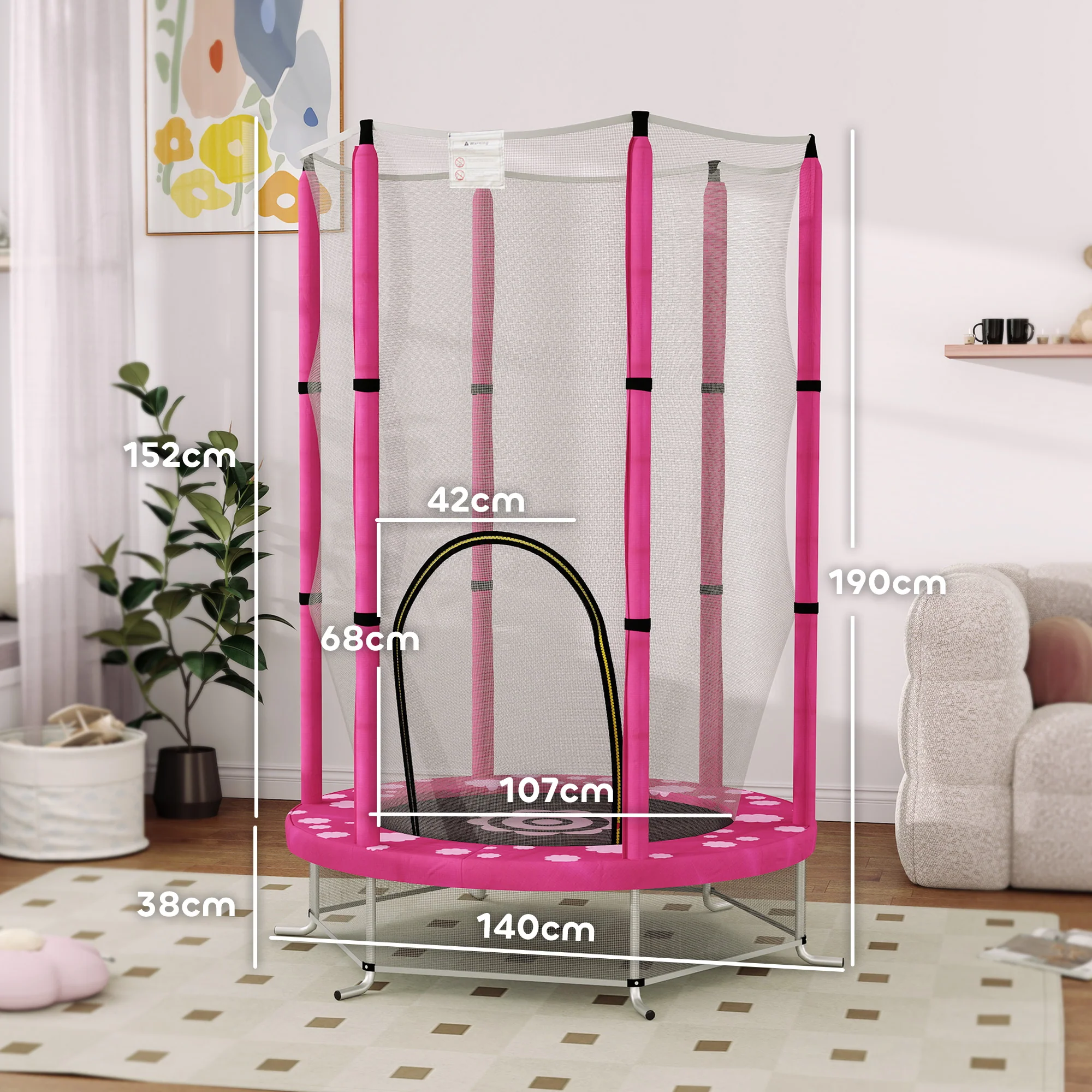 AIYAPLAY 4.6FT Kids Trampoline with Safety Enclosure Net - Pink - Image 5