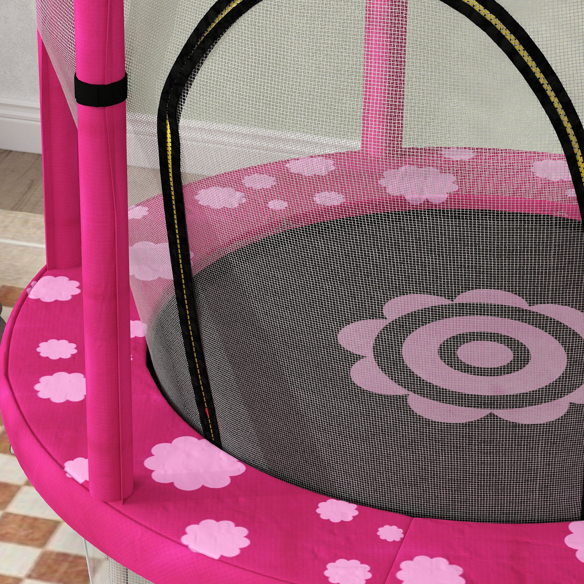 AIYAPLAY 4.6FT Kids Trampoline with Safety Enclosure Net - Pink - Image 9