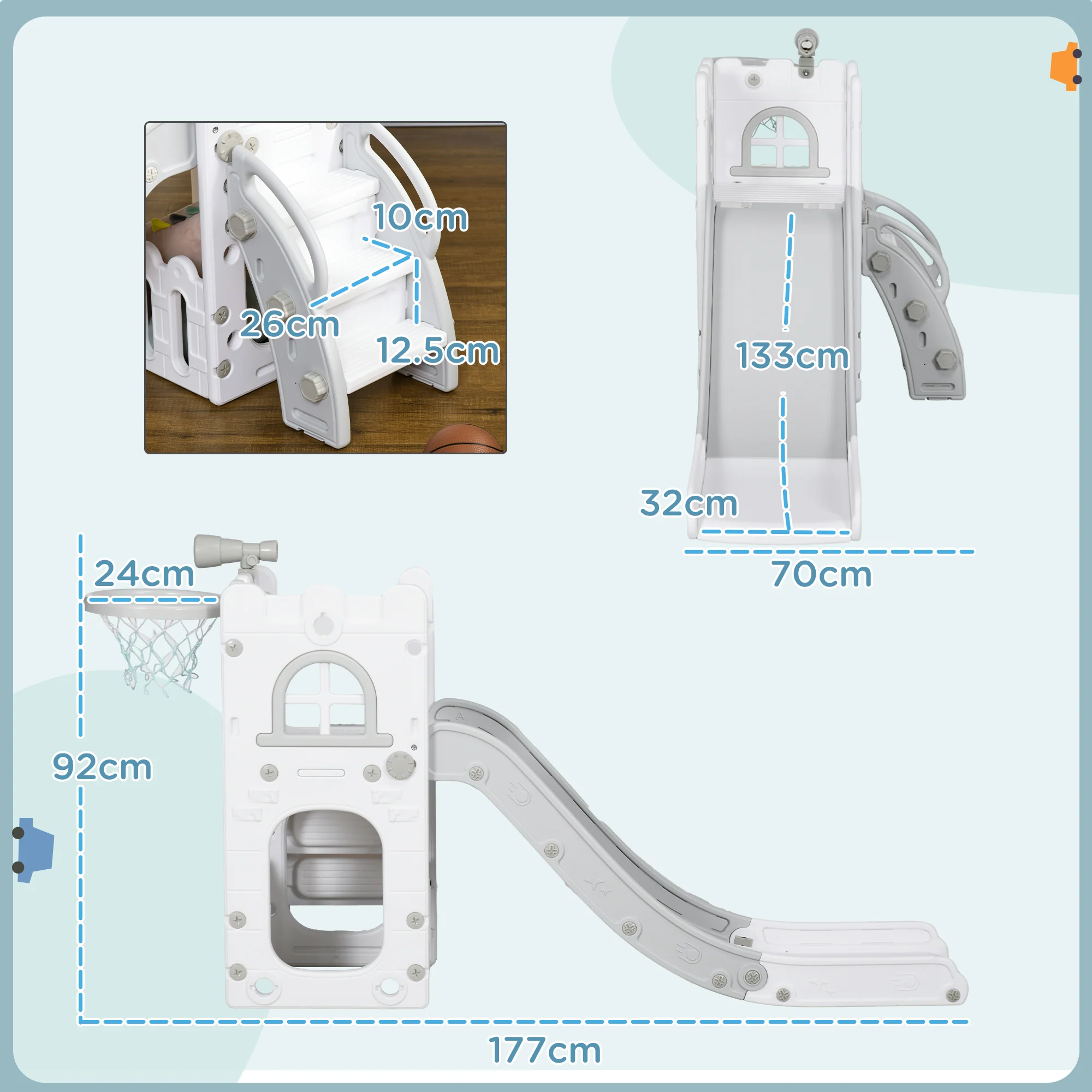 AIYAPLAY 4 In 1 Kids Slide For Indoor Use, For Toddlers 1-3 Years, Grey - Image 5