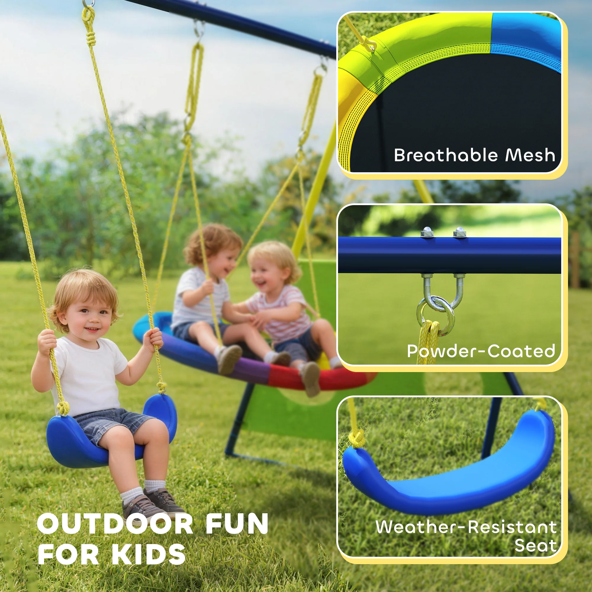 AIYAPLAY 4-in-1 Kids Swing Set With Swing, Basketball Hoop, Football Goal - Image 7