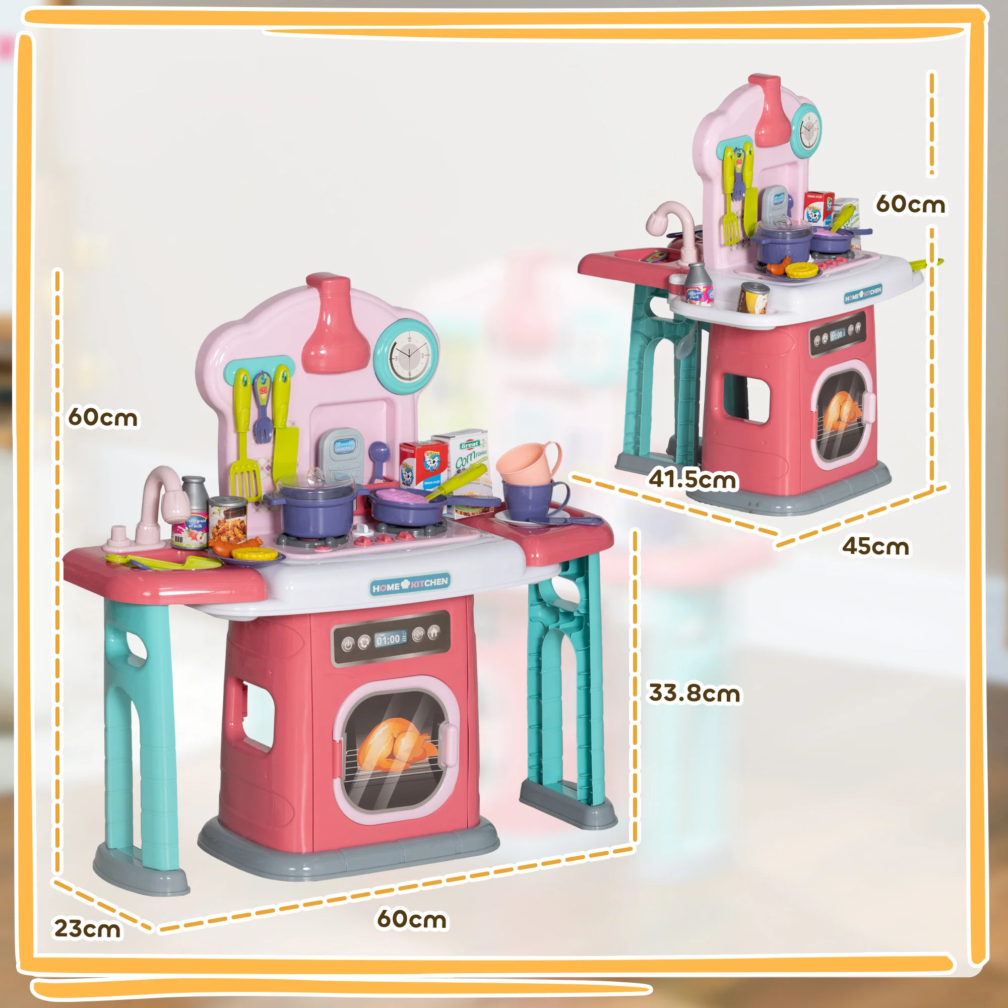 AIYAPLAY 45 Pieces Kids Kitchen w/ Rotating Tables, Light, Sound, Spray - Image 5