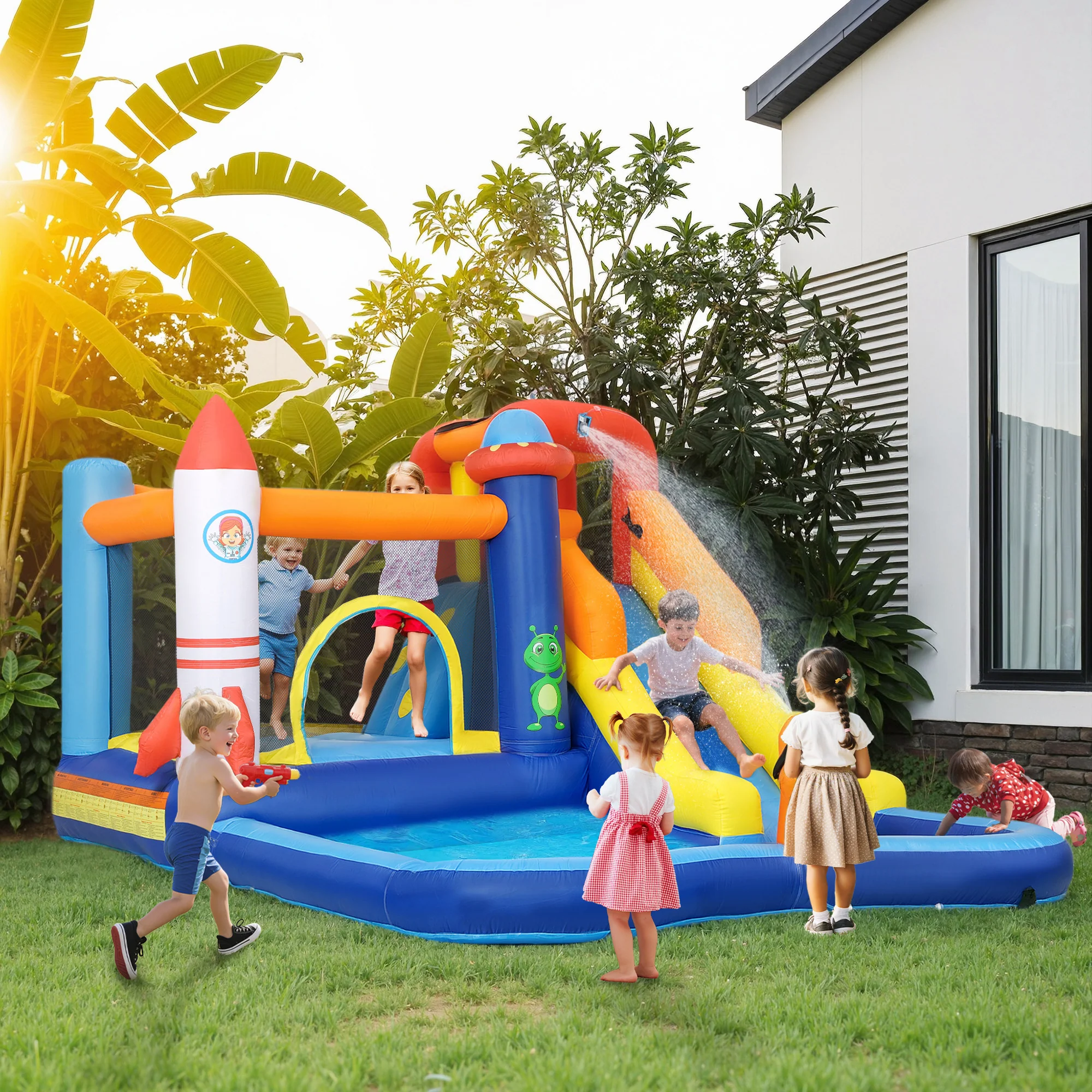 AIYAPLAY 5 in 1 Bouncy Castle for Children with 550W Blower, Water Slide - Image 2