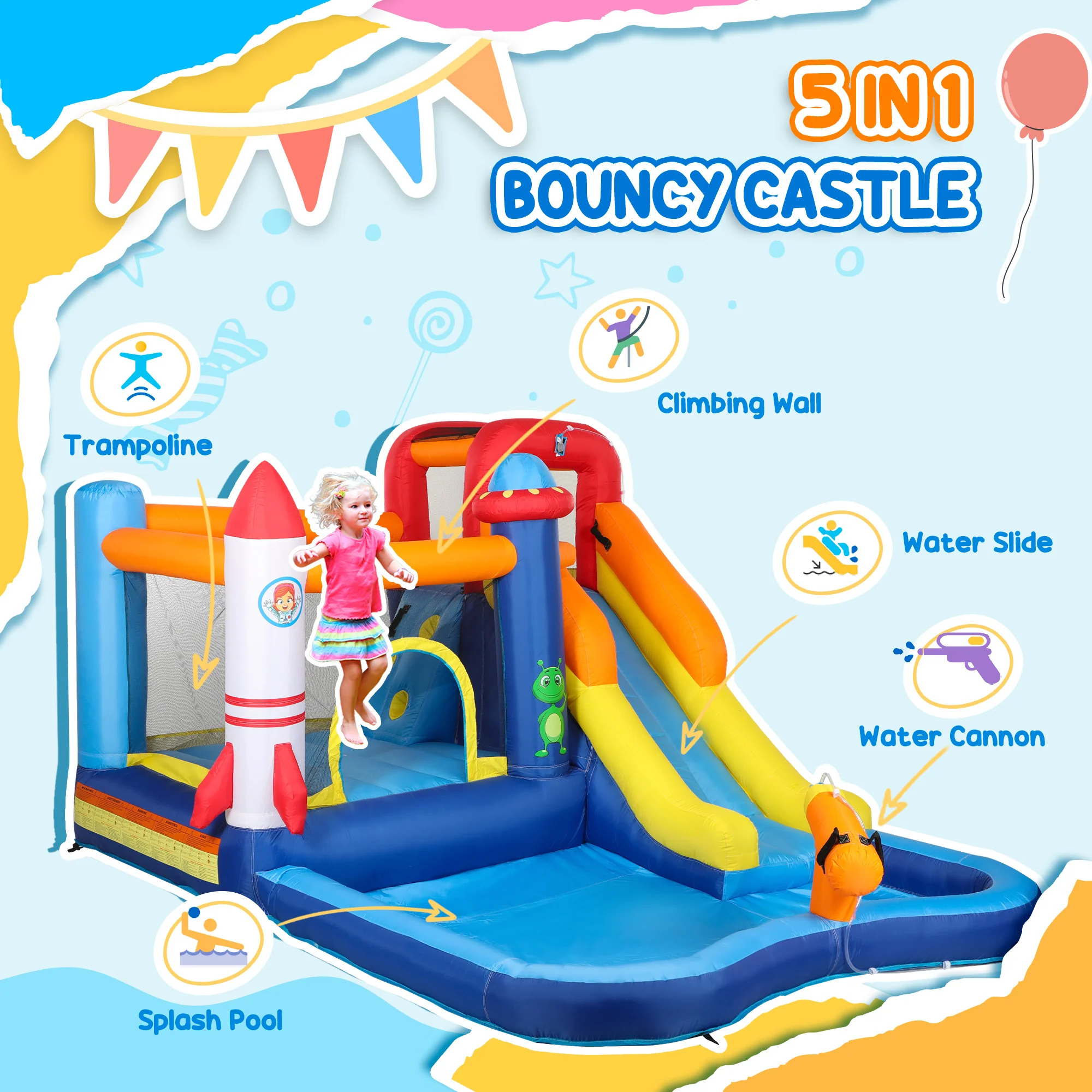 AIYAPLAY 5 in 1 Bouncy Castle for Children with 550W Blower, Water Slide - Image 3