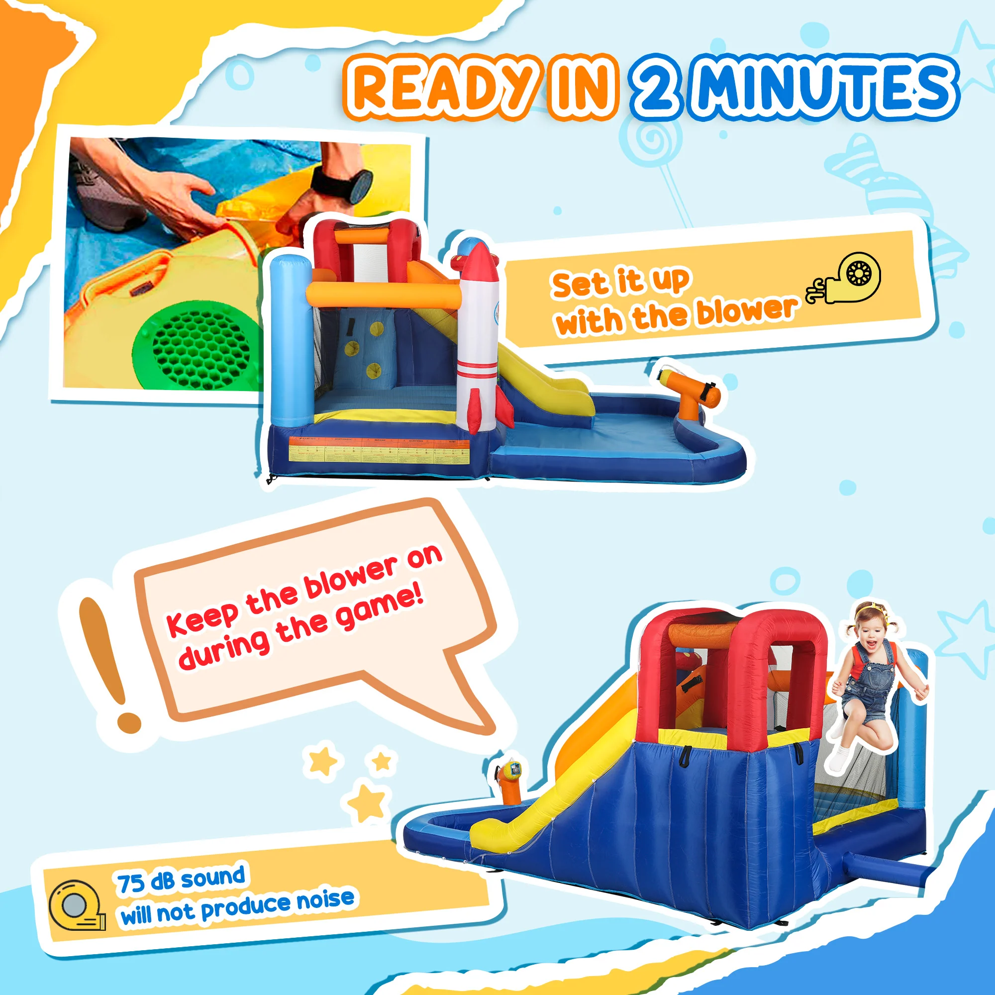 AIYAPLAY 5 in 1 Bouncy Castle for Children with 550W Blower, Water Slide - Image 7