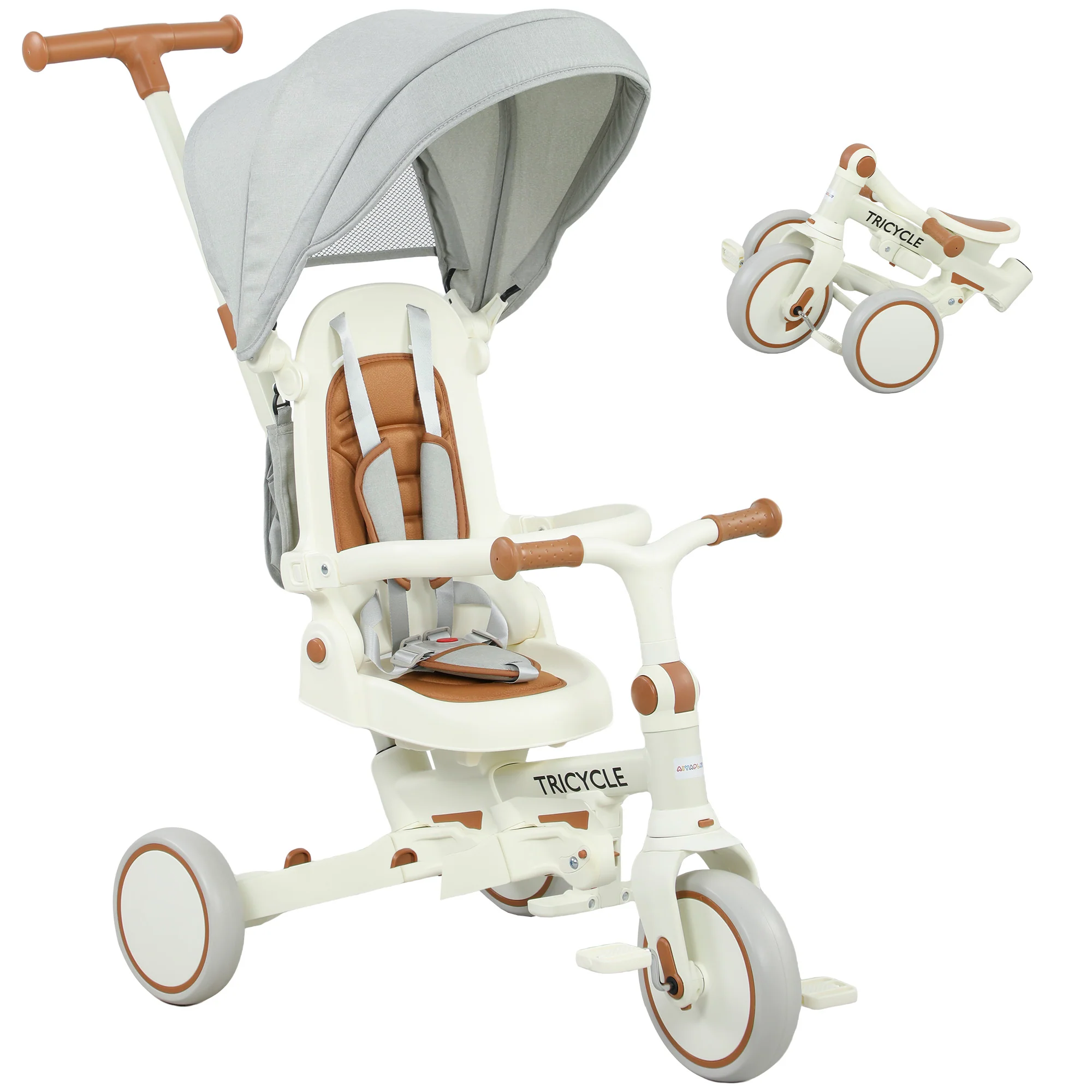 AIYAPLAY 5 In 1 Foldable Kids Trike, Toddler Tricycle For 1-3 Years,