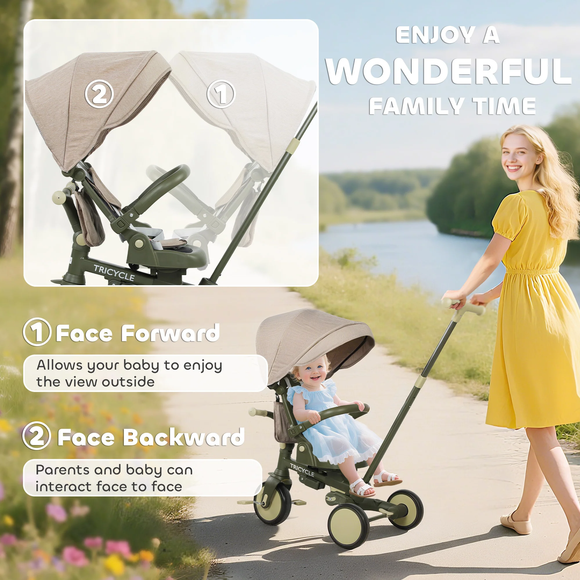 AIYAPLAY 5 In 1 Foldable Kids Trike, Toddler Tricycle For 1-3 Years, - Image 15