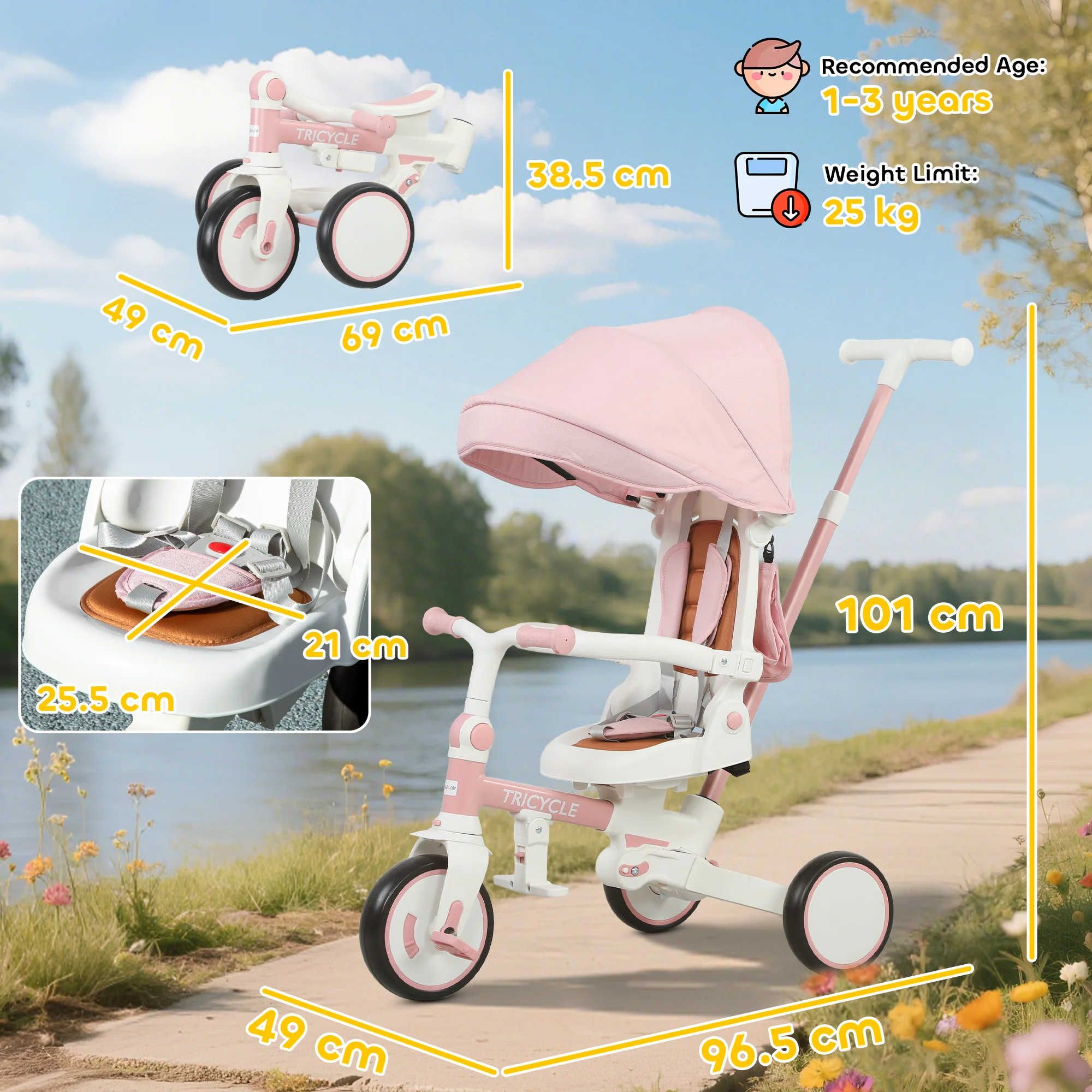 AIYAPLAY 5 In 1 Foldable Kids Trike, Toddler Tricycle For 1-3 Years, - Image 23