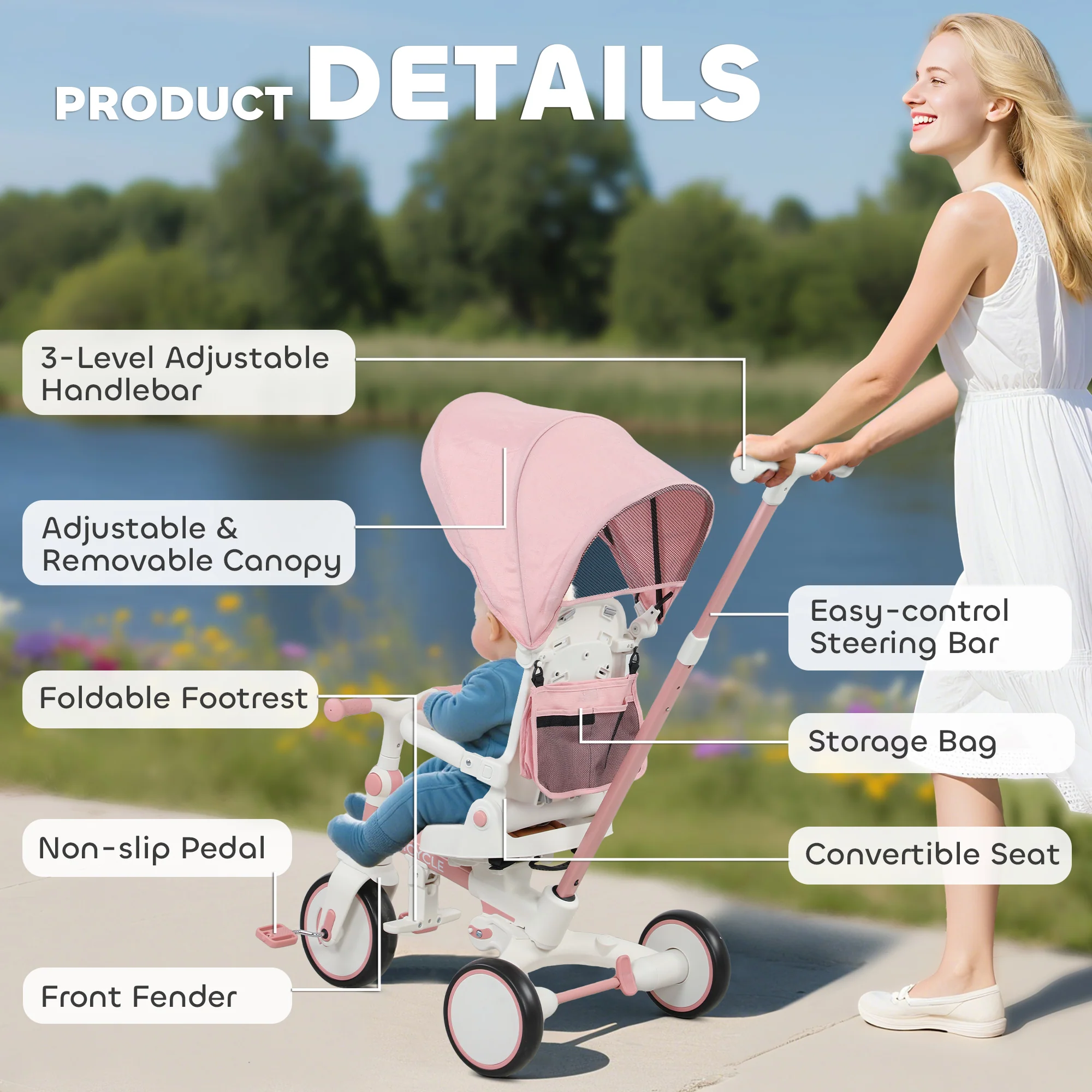 AIYAPLAY 5 In 1 Foldable Kids Trike, Toddler Tricycle For 1-3 Years, - Image 27