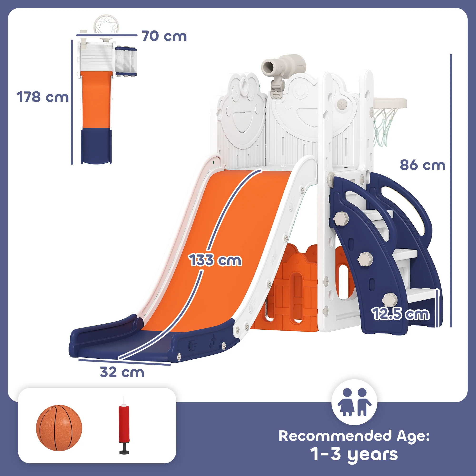 AIYAPLAY 5 In 1 Toddler Slide Set With Basketball Hoop For Age 1-3, Orange - Image 5