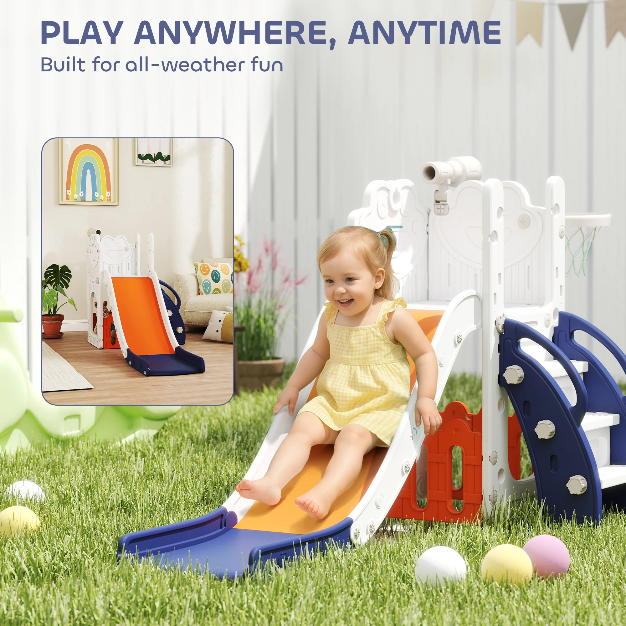 AIYAPLAY 5 In 1 Toddler Slide Set With Basketball Hoop For Age 1-3, Orange - Image 8