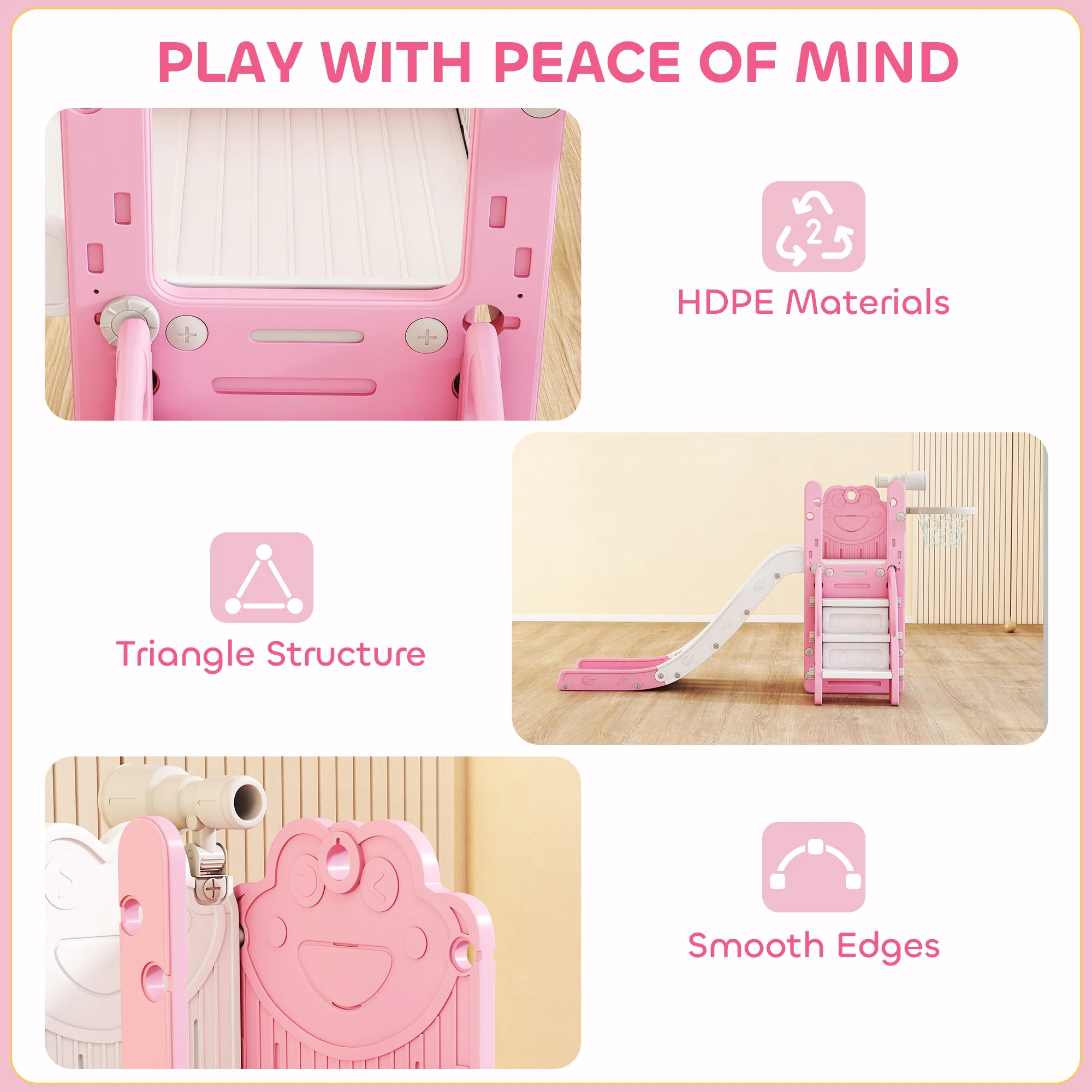 AIYAPLAY 5 In 1 Toddler Slide Set With Basketball Hoop For Age 1-3, Pink - Image 6