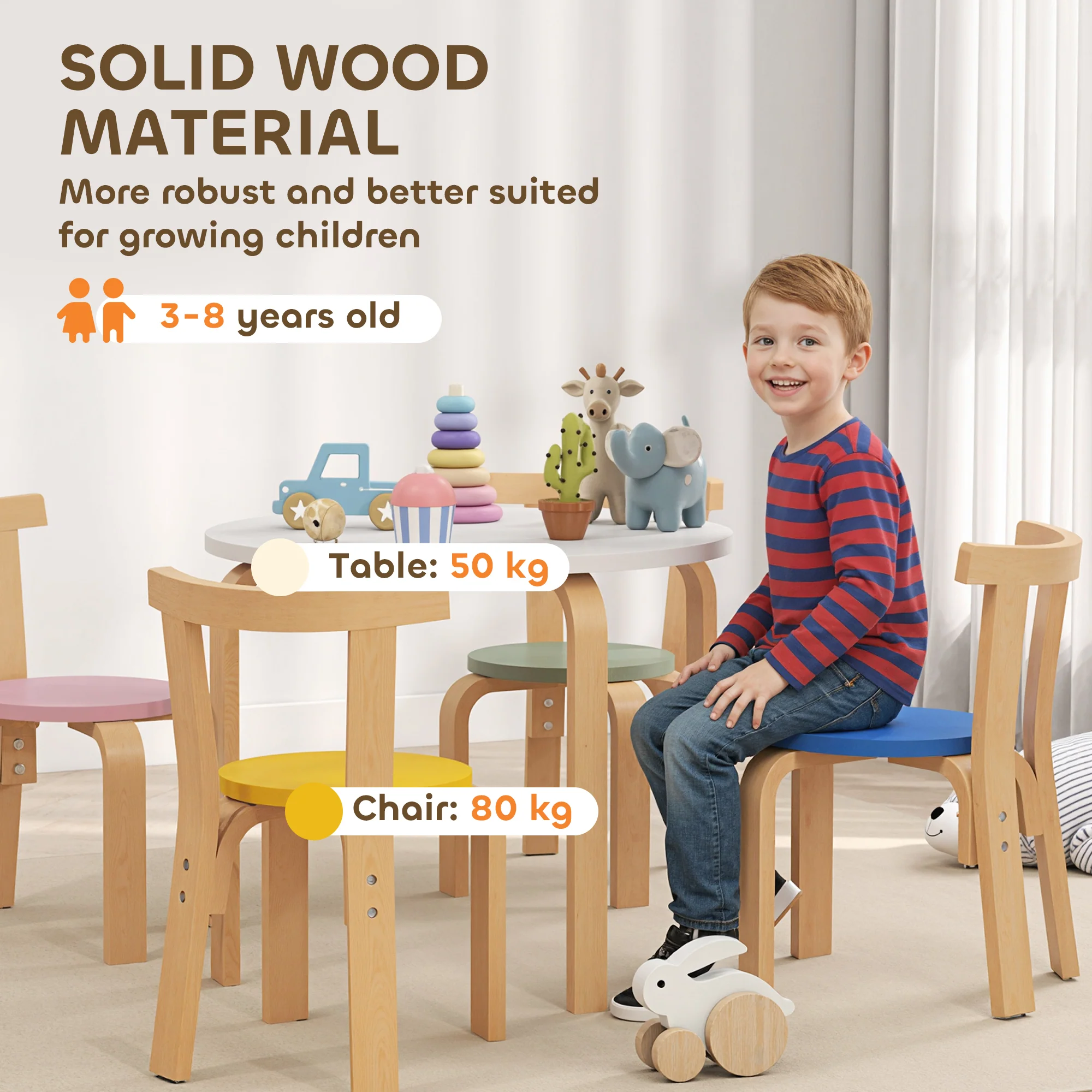 AIYAPLAY 5 Piece Kids Table and Chairs Set Wood for 3-8 Years for Art Crafts - Image 6