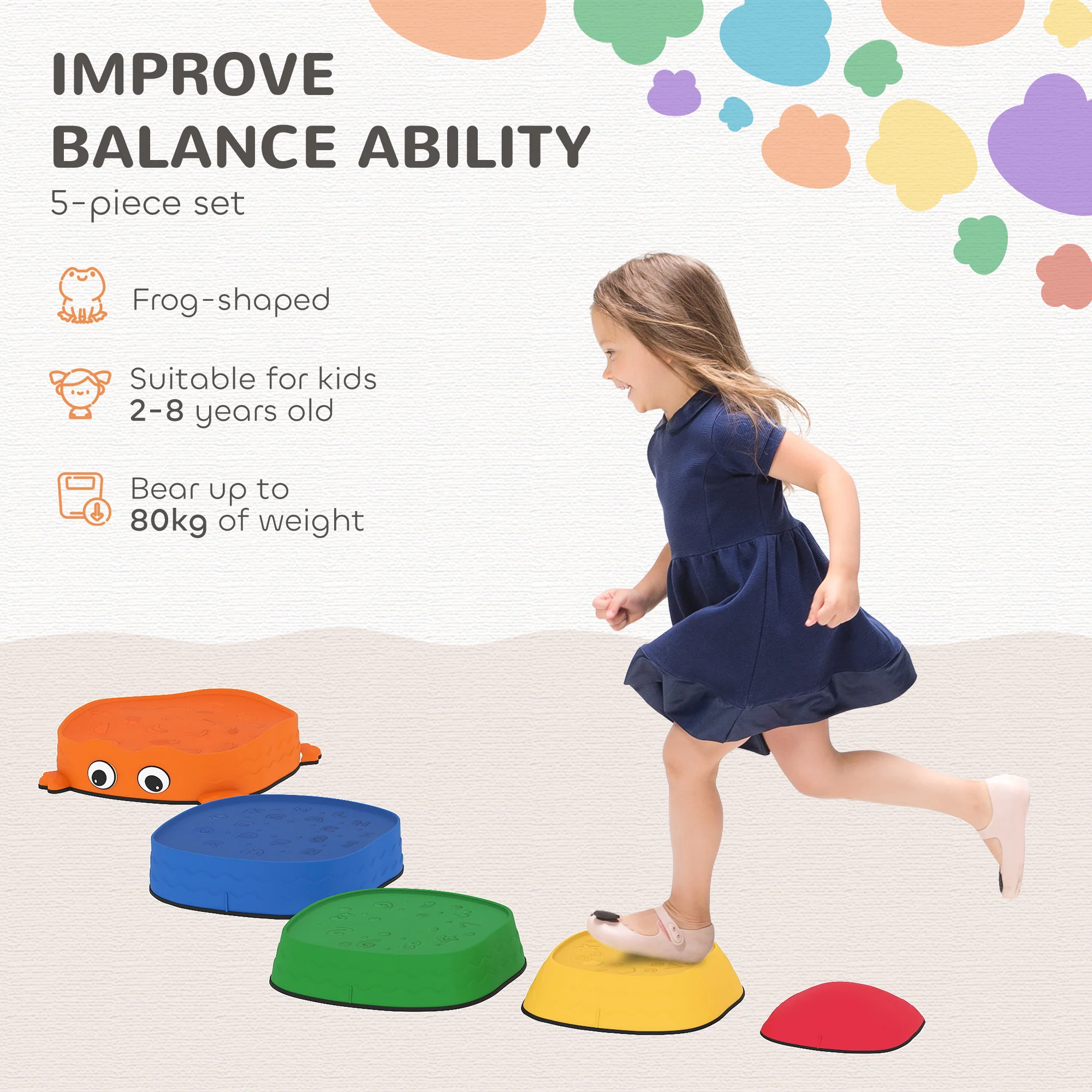 AIYAPLAY 5PCS Kids Stepping Stones, Frog-Shaped Balance Stepping Stones - Image 3