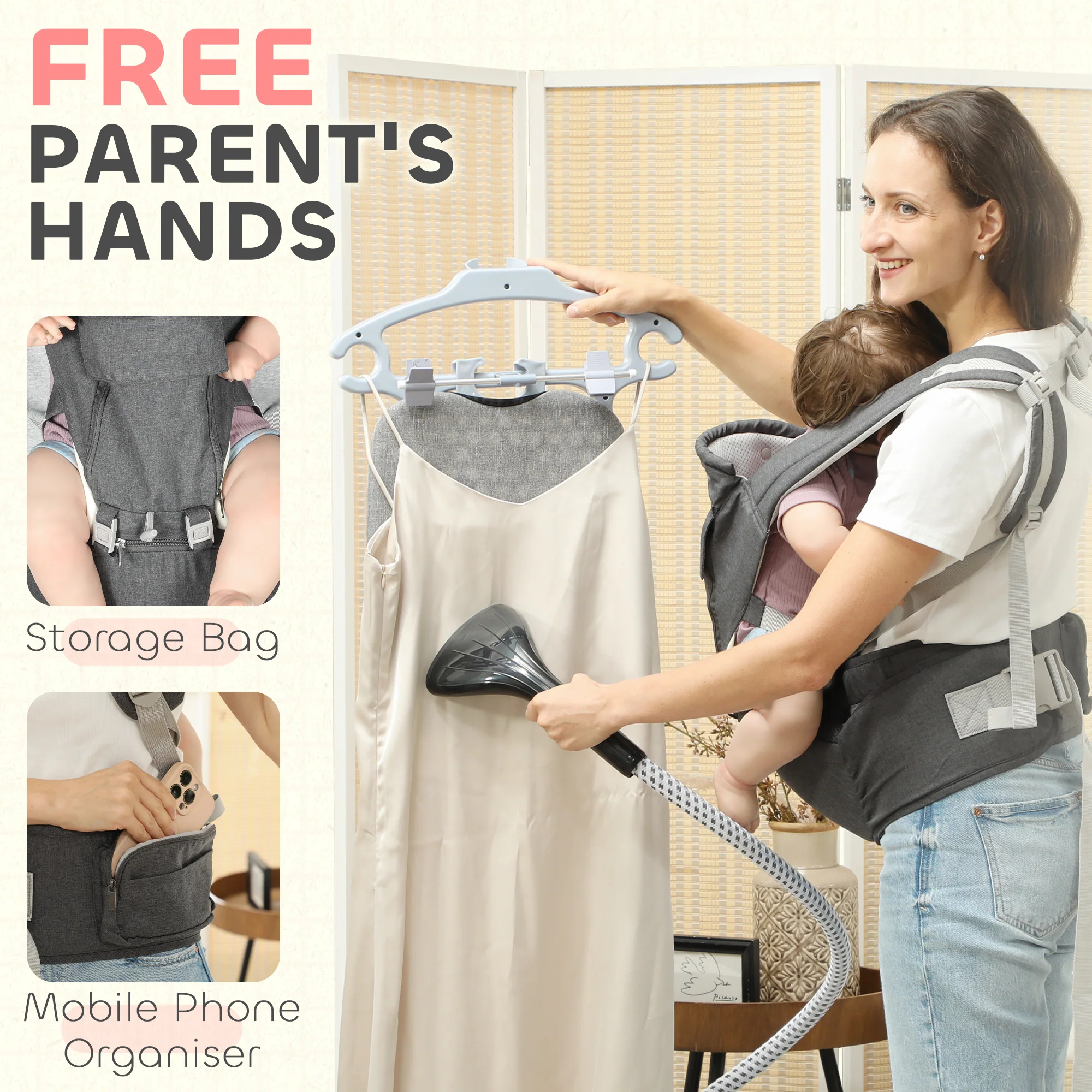 AIYAPLAY 6 In 1 Baby Carrier Newborn To Toddler With Removable Seat, Grey - Image 7