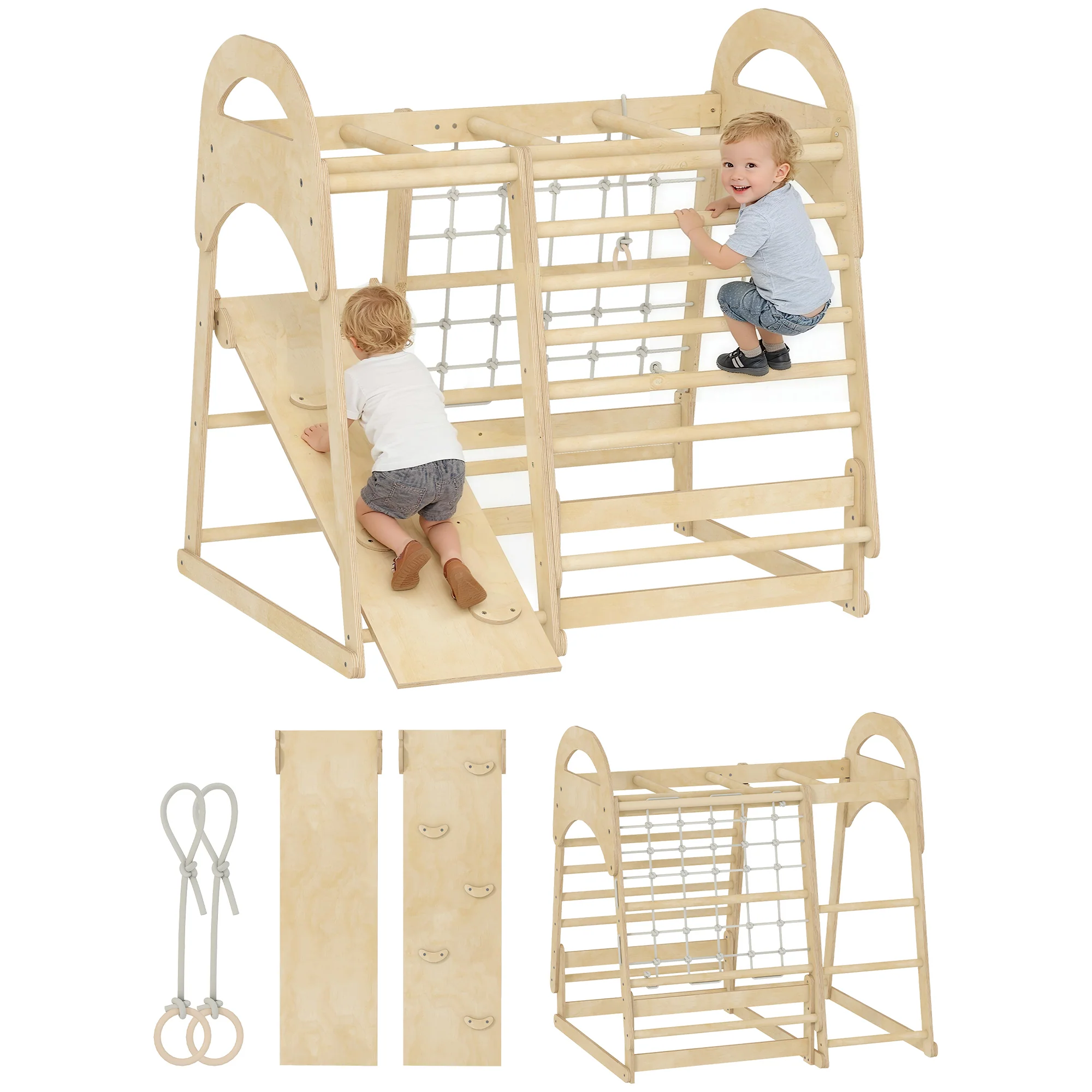 AIYAPLAY 6 In 1 Kids Climbing Frame With Slide, Monkey Bars, Ladder