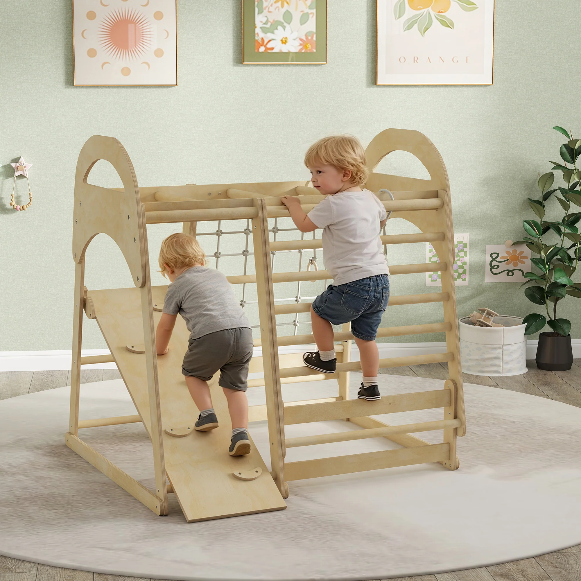 AIYAPLAY 6 In 1 Kids Climbing Frame With Slide, Monkey Bars, Ladder - Image 2