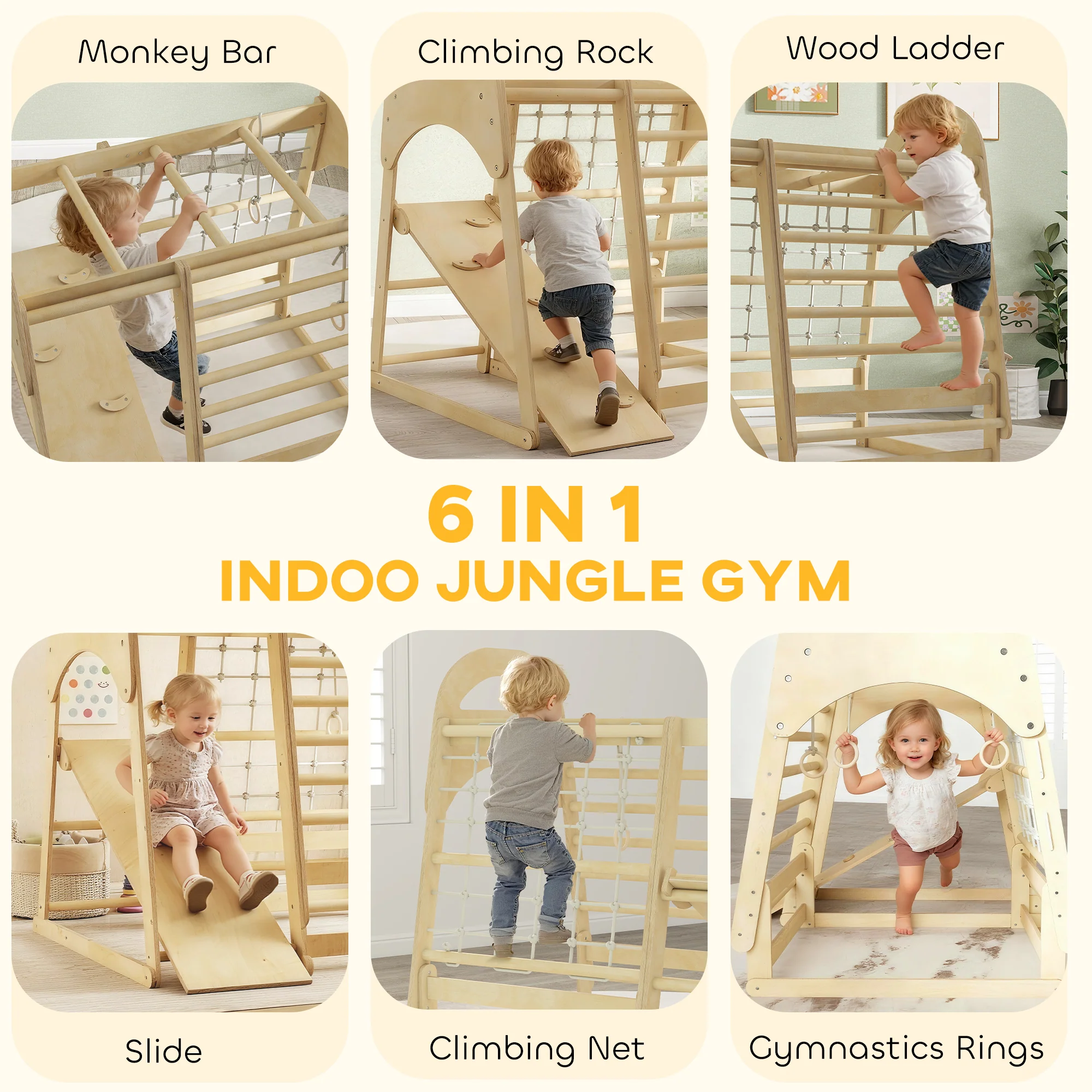 AIYAPLAY 6 In 1 Kids Climbing Frame With Slide, Monkey Bars, Ladder - Image 3