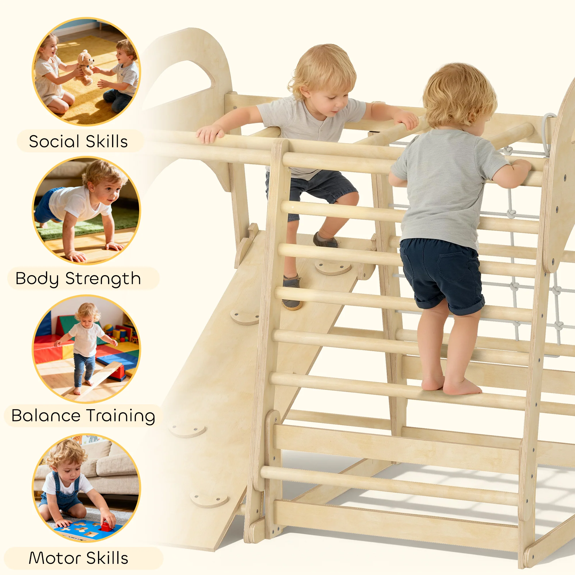 AIYAPLAY 6 In 1 Kids Climbing Frame With Slide, Monkey Bars, Ladder - Image 4