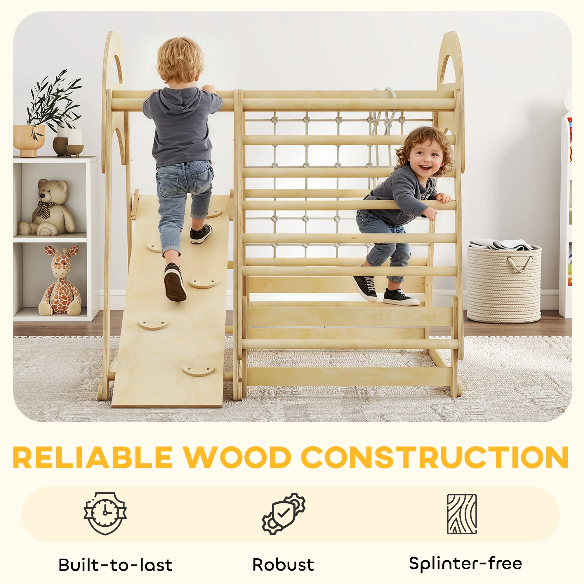 AIYAPLAY 6 In 1 Kids Climbing Frame With Slide, Monkey Bars, Ladder - Image 6