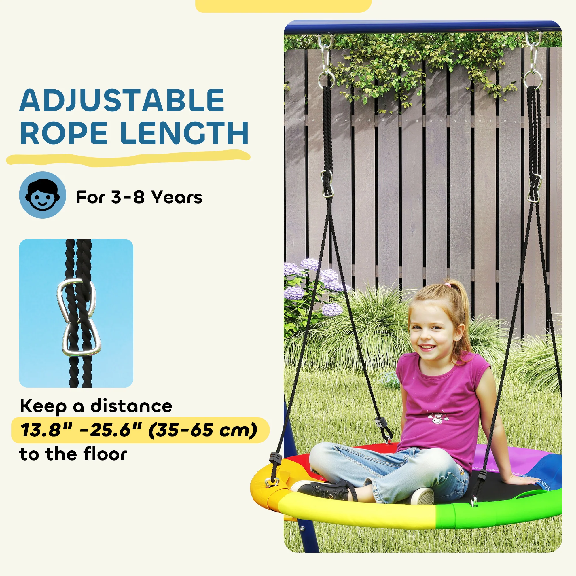 AIYAPLAY 6 in 1 Kids Swing Set with 3 Swings, Climbing Net and Ladder - Image 4