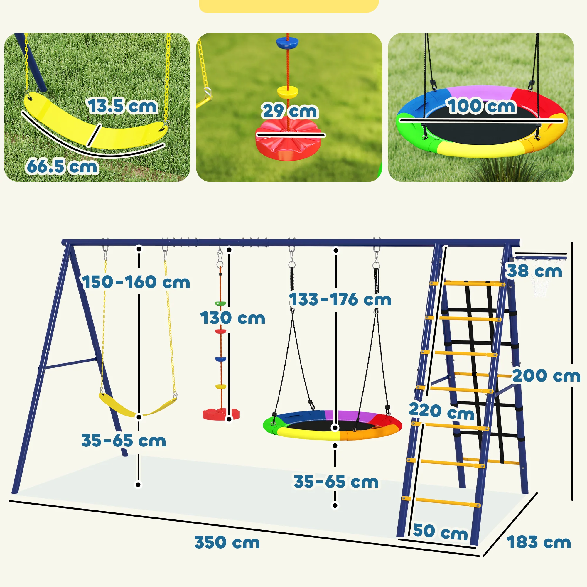 AIYAPLAY 6 in 1 Kids Swing Set with 3 Swings, Climbing Net and Ladder - Image 5