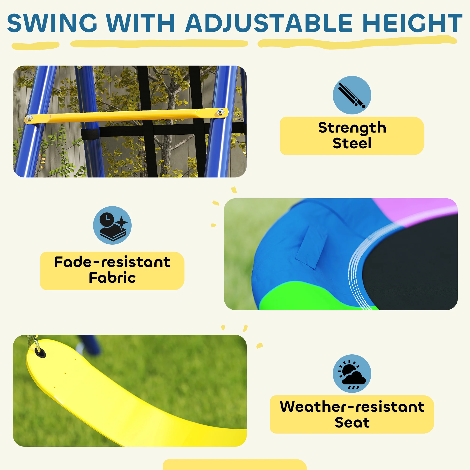 AIYAPLAY 6 in 1 Kids Swing Set with 3 Swings, Climbing Net and Ladder - Image 7