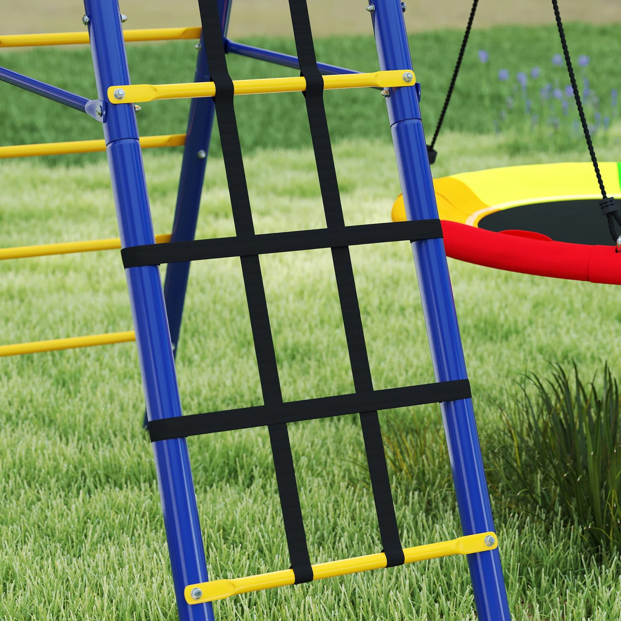 AIYAPLAY 6 in 1 Kids Swing Set with 3 Swings, Climbing Net and Ladder - Image 9