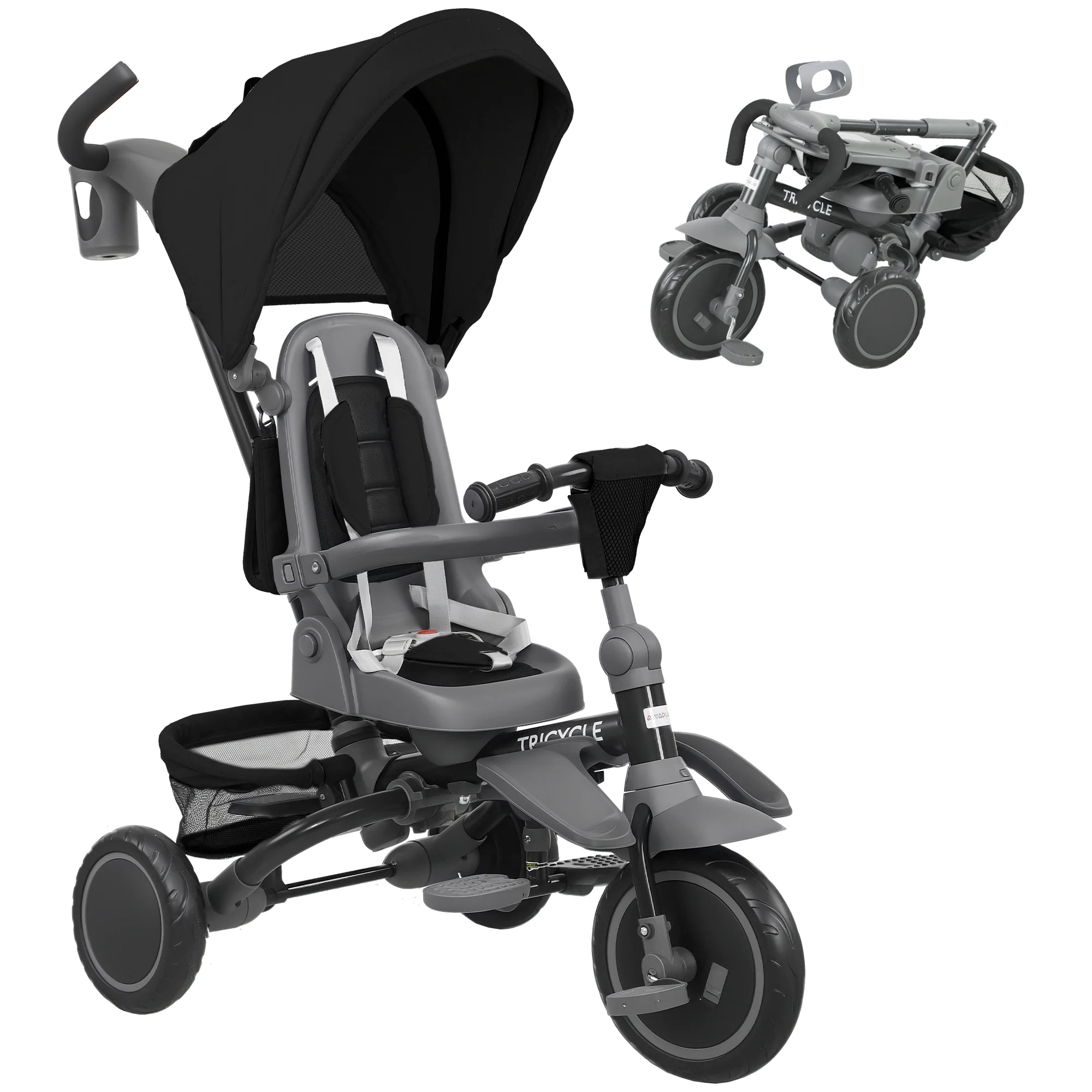 AIYAPLAY 6 In 1 Kids Trike, Toddler Tricycle With Parent Handle,