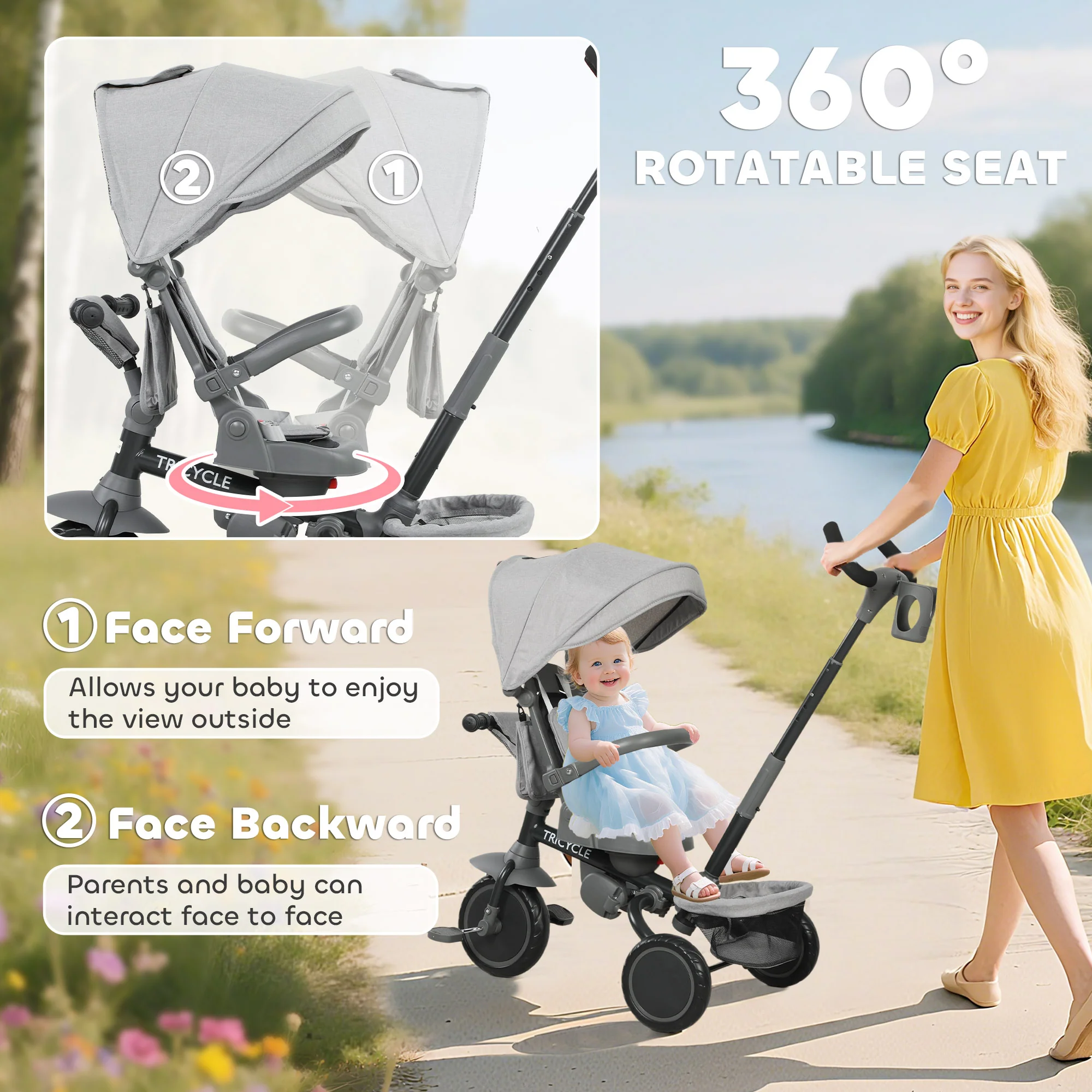 AIYAPLAY 6 In 1 Kids Trike, Toddler Tricycle With Parent Handle, - Image 13