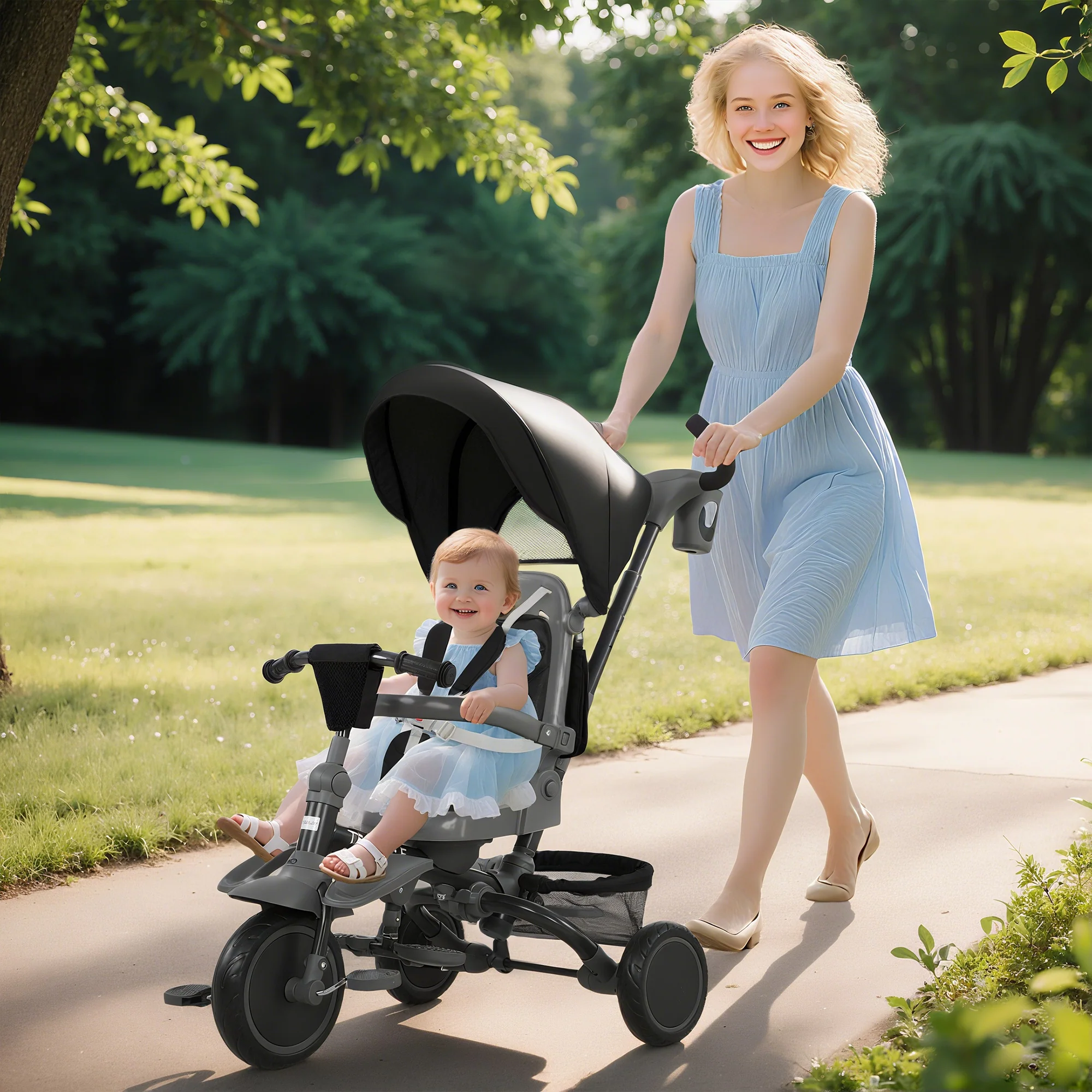 AIYAPLAY 6 In 1 Kids Trike, Toddler Tricycle With Parent Handle, - Image 2