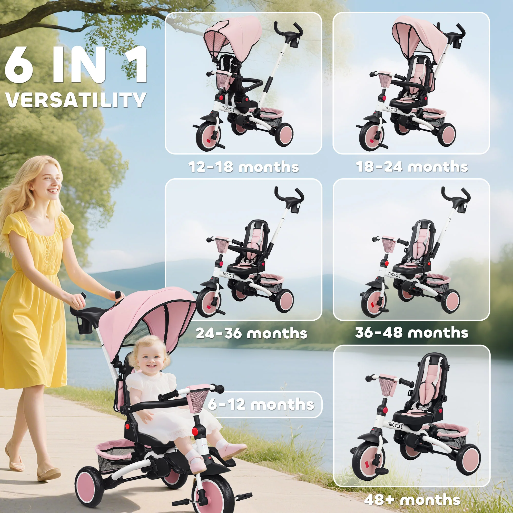 AIYAPLAY 6 In 1 Kids Trike, Toddler Tricycle With Parent Handle, - Image 21