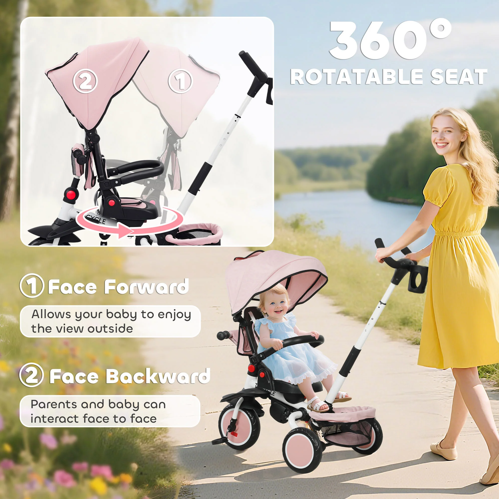 AIYAPLAY 6 In 1 Kids Trike, Toddler Tricycle With Parent Handle, - Image 22