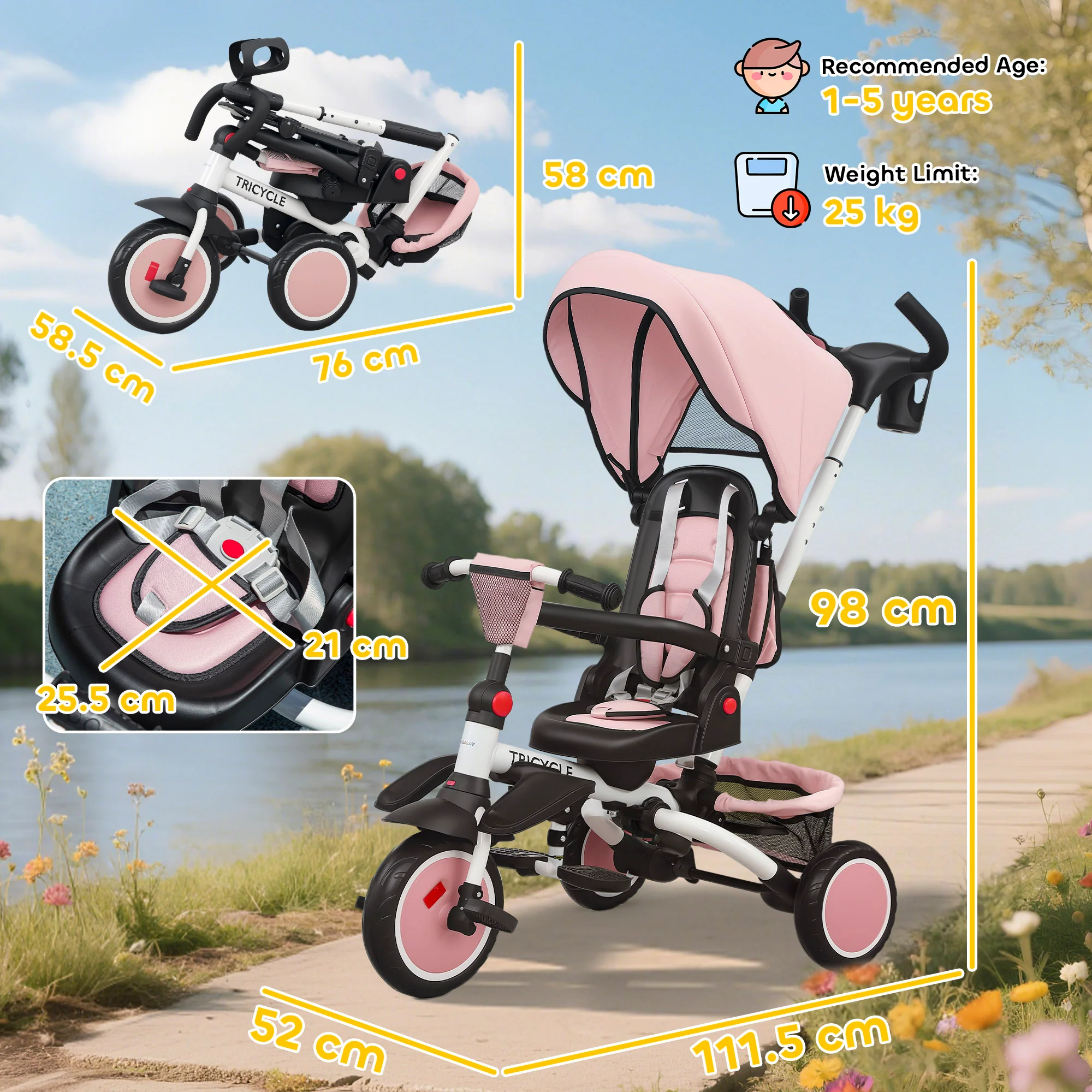AIYAPLAY 6 In 1 Kids Trike, Toddler Tricycle With Parent Handle, - Image 23
