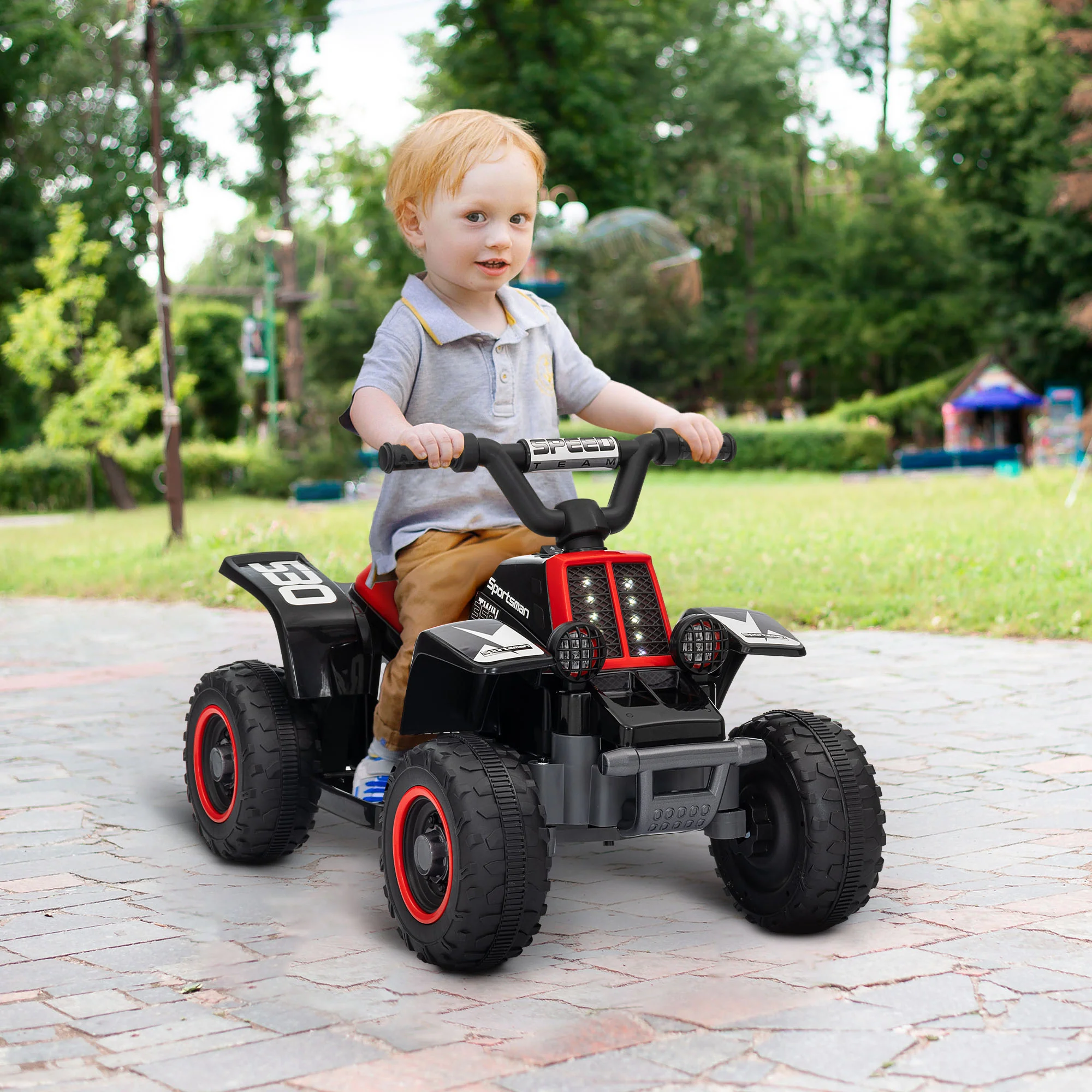 AIYAPLAY 6V Electric Quad Bike For Kids W/ Forward Backward, Black And Red - Image 2