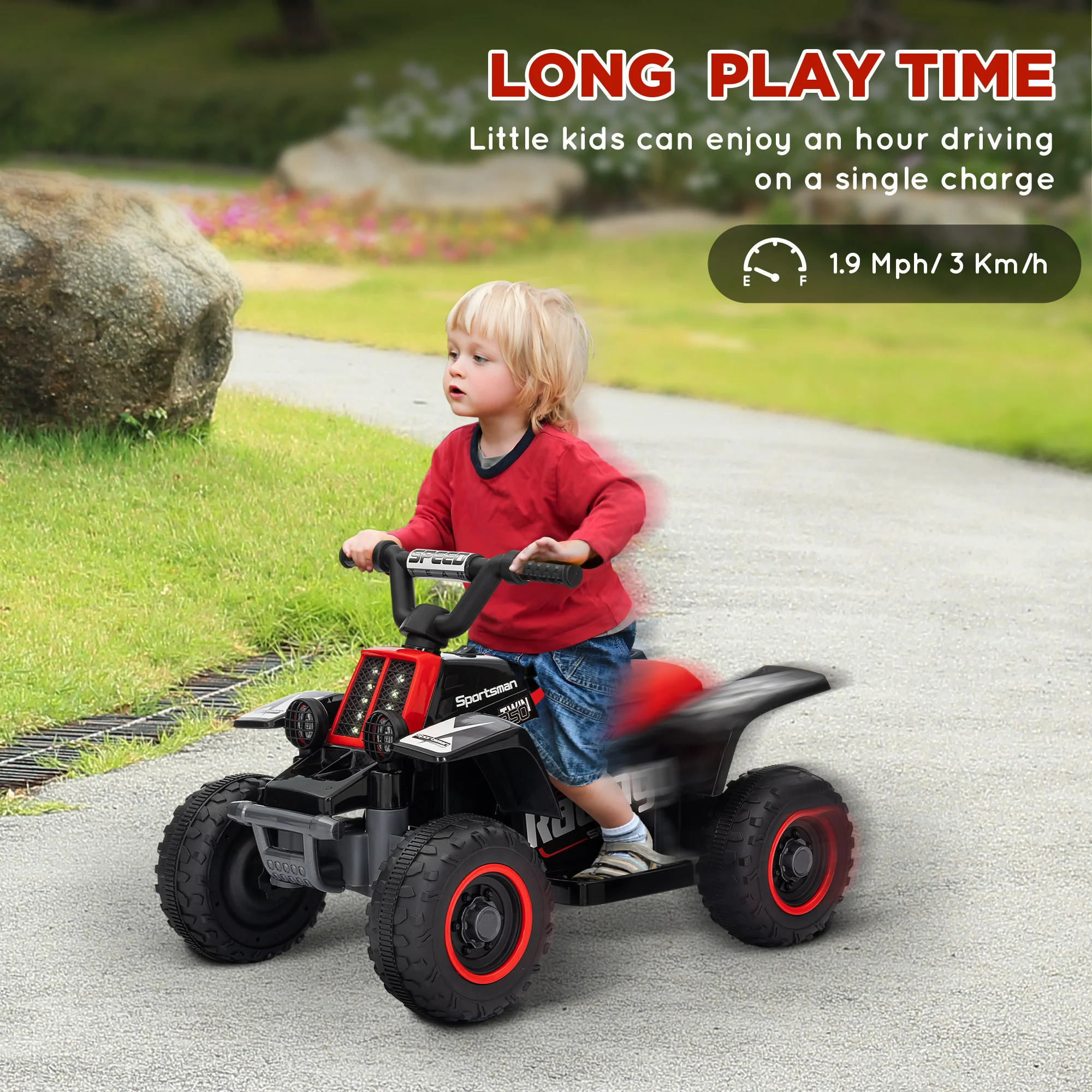 AIYAPLAY 6V Electric Quad Bike For Kids W/ Forward Backward, Black And Red - Image 4