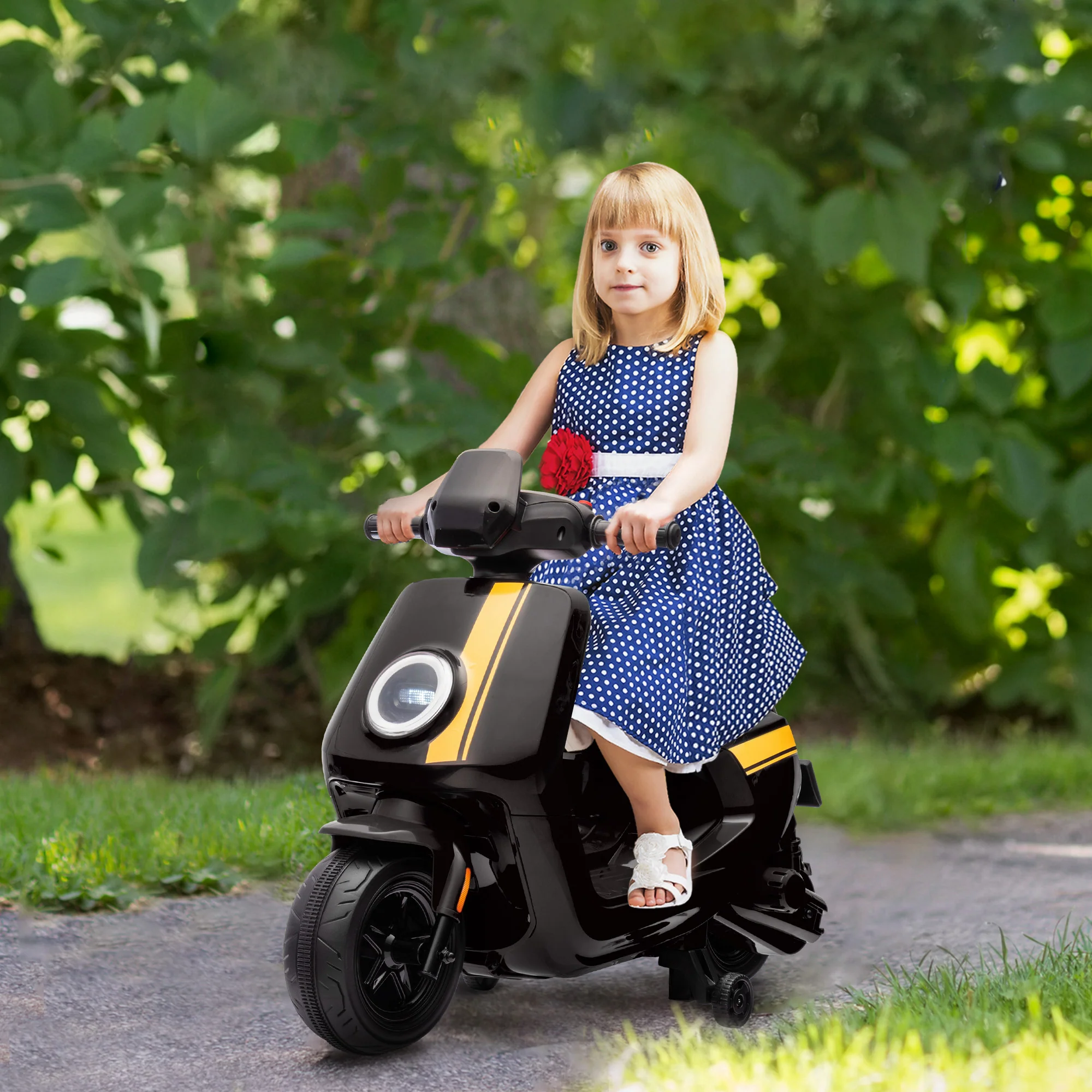AIYAPLAY 6V Kids Electric Motorbike With Headlight And Music - Black/Green/Pink - Image 11