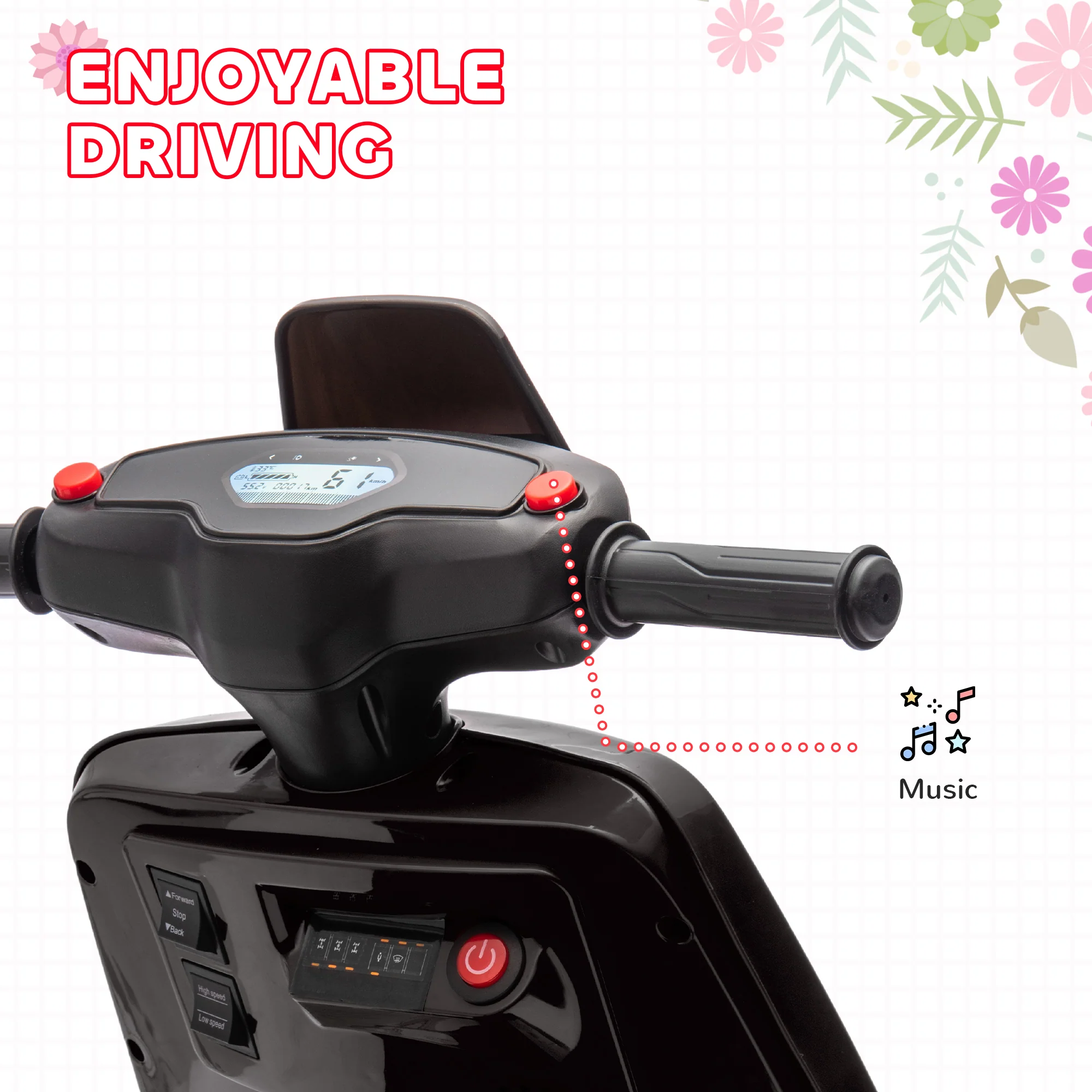 AIYAPLAY 6V Kids Electric Motorbike With Headlight And Music - Black/Green/Pink - Image 12